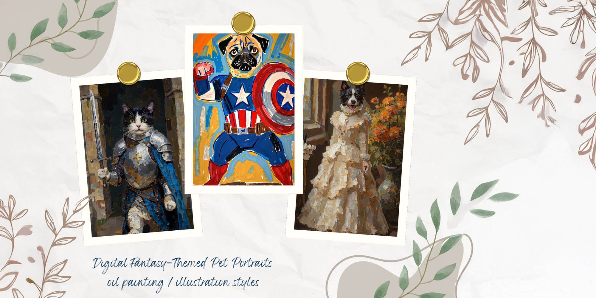 One More Thing... I can transform your pet (or person!) into a custom illustration or oil painting-style character, such as a medieval knight, a noble, or your favorite superhero.