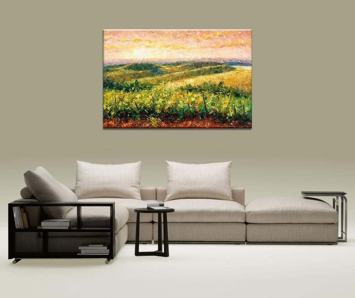 Golden Hour Vineyard Large Landscape Oil Painting - Palette Knife Painting - Rustic Home Decor - Original Art by George Miller