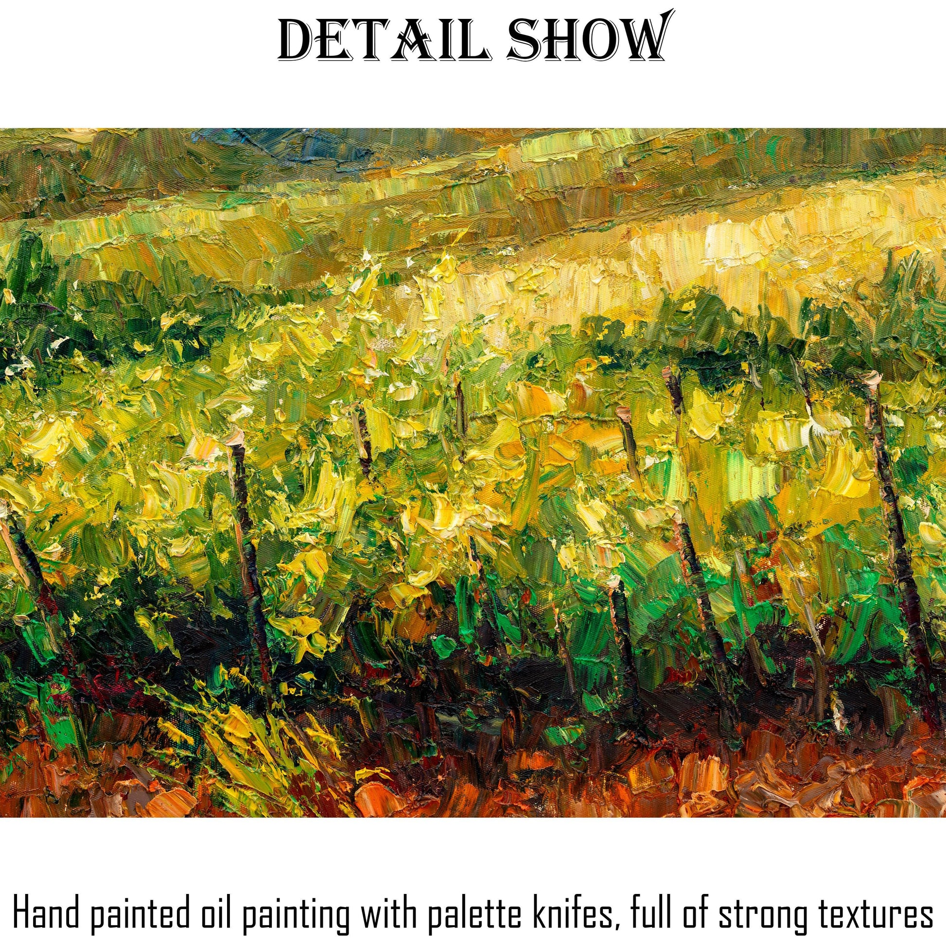 Golden Hour Vineyard Large Landscape Oil Painting - Palette Knife Painting - Rustic Home Decor - Original Art by George Miller