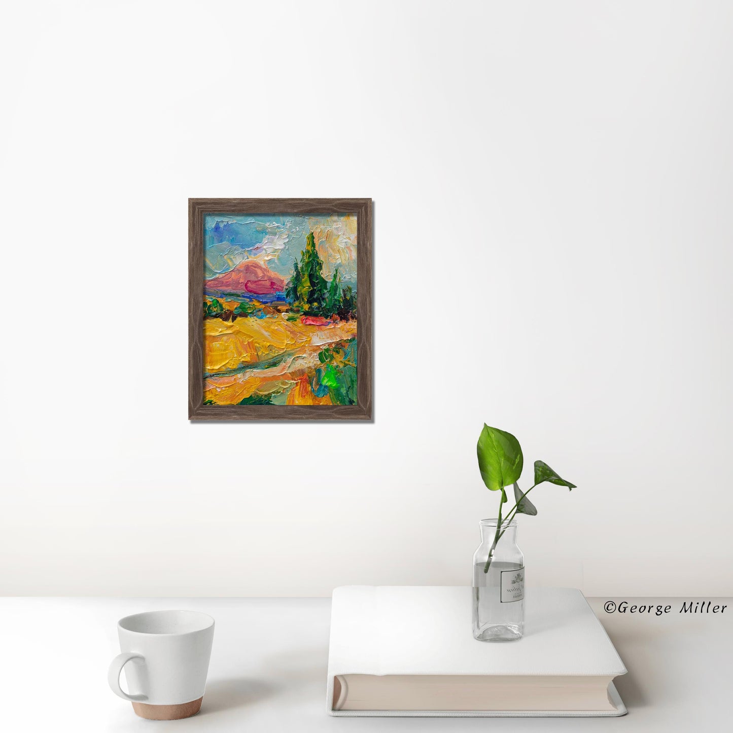 Golden Hour Majesty - Textured Landscape Painting, Sunset Scene, Evergreen Trees, Palette Knife Art, Original - GeorgeMillerArt
