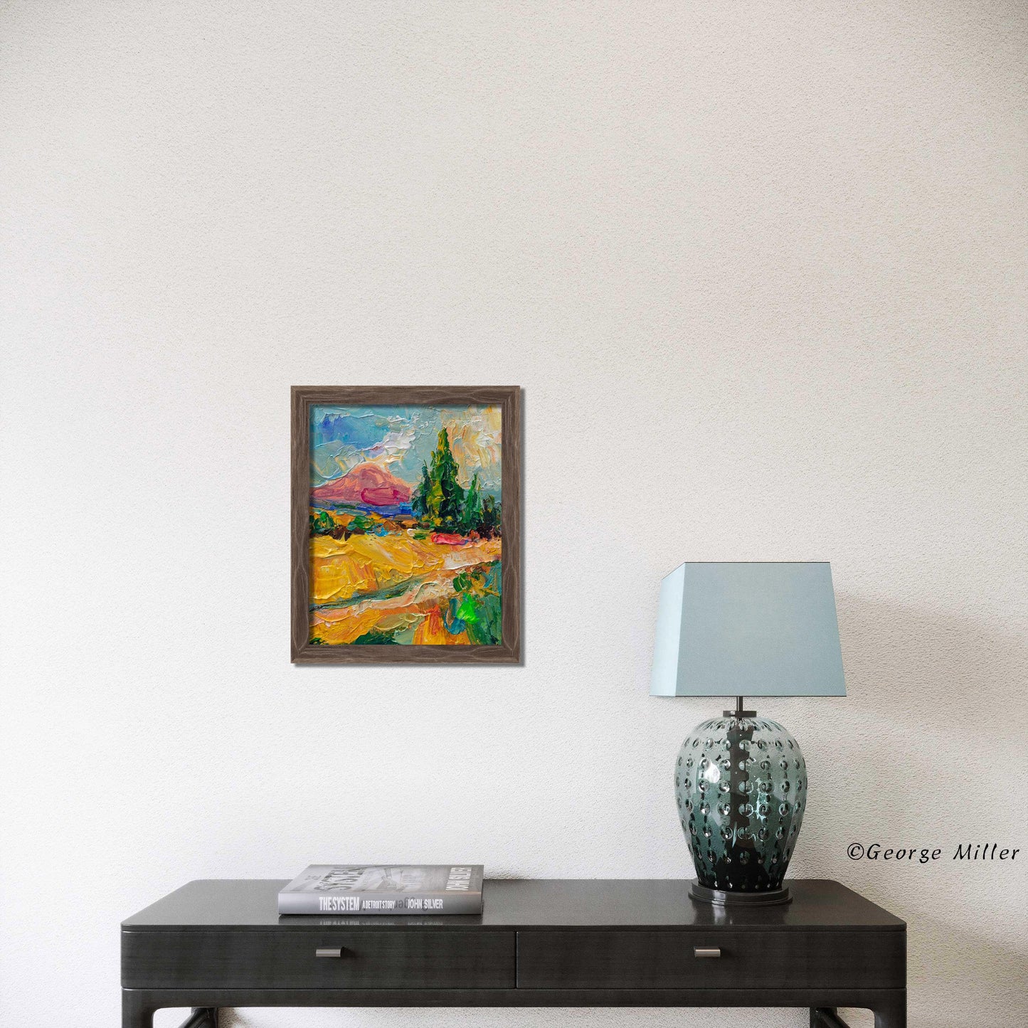 Golden Hour Majesty - Textured Landscape Painting, Sunset Scene, Evergreen Trees, Palette Knife Art, Original - GeorgeMillerArt