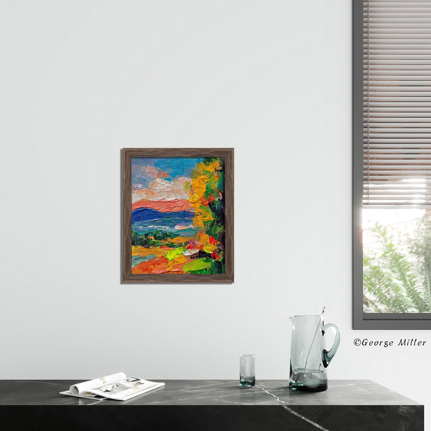 Sunset Tapestry: An Original Impasto Landscape Painting - Fiery Sunset Painting, Original Oil on Canvas, Impasto Landscape Art - GeorgeMillerArt