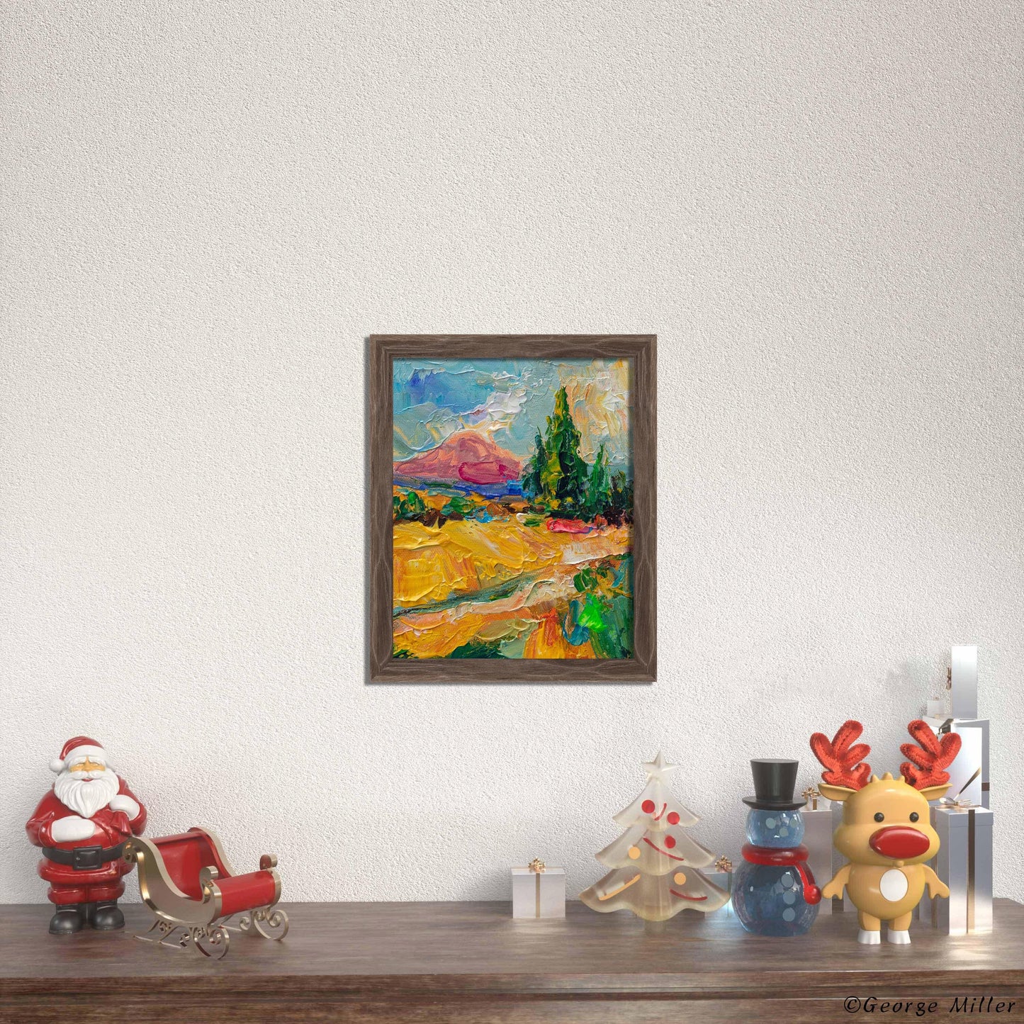 Golden Hour Majesty - Textured Landscape Painting, Sunset Scene, Evergreen Trees, Palette Knife Art, Original - GeorgeMillerArt