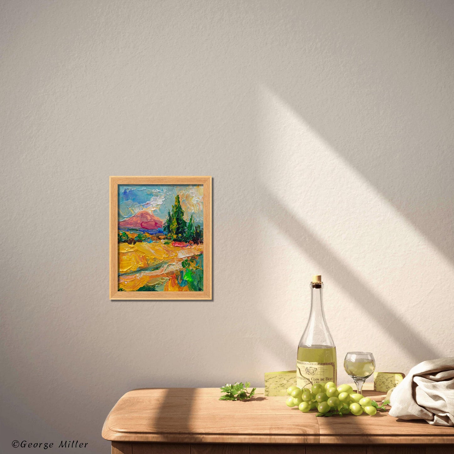 Golden Hour Majesty - Textured Landscape Painting, Sunset Scene, Evergreen Trees, Palette Knife Art, Original - GeorgeMillerArt