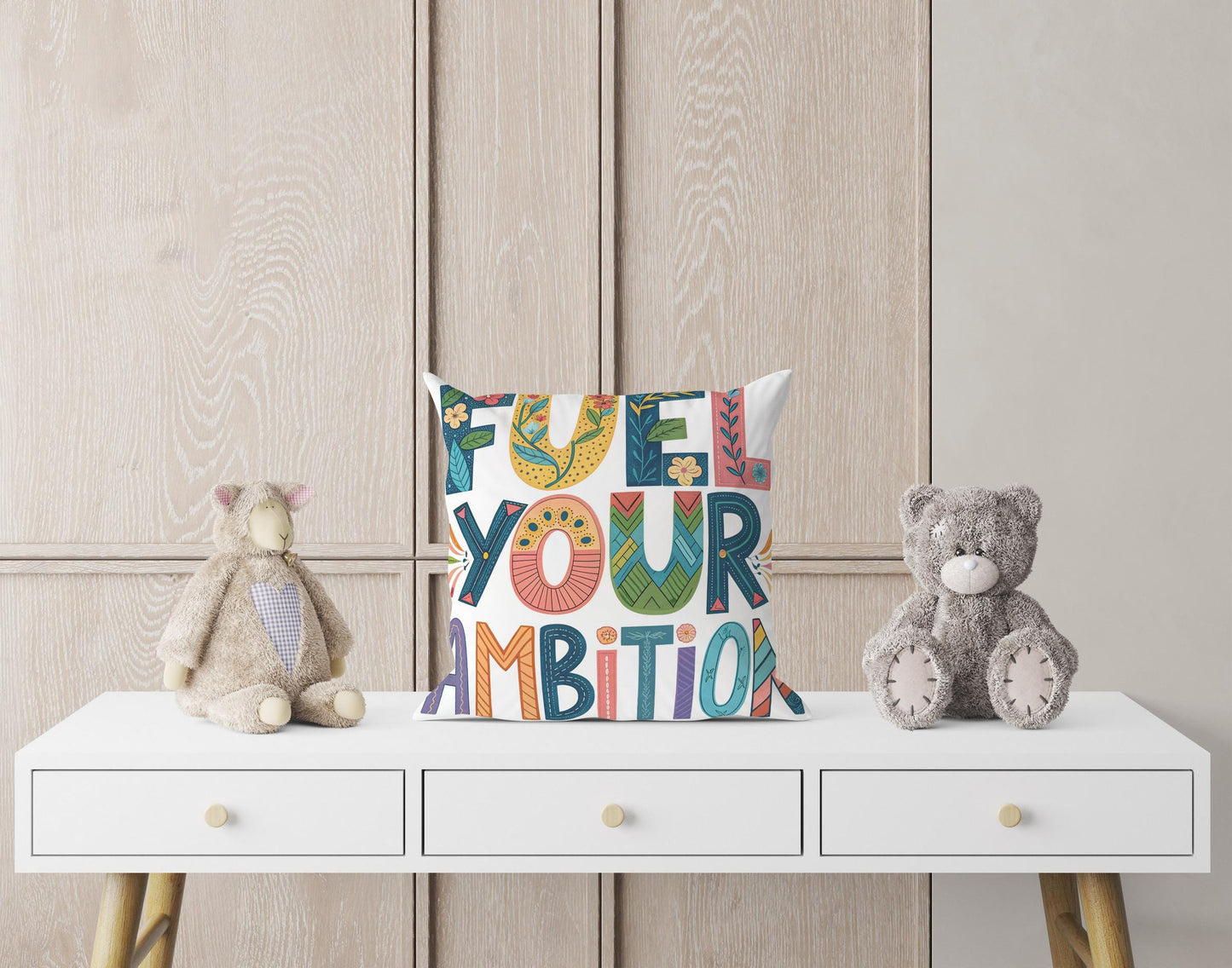 Artistic 'Fuel Your Ambition' Cushion | Boho Chic Typography Pillow | Motivational Home Decor