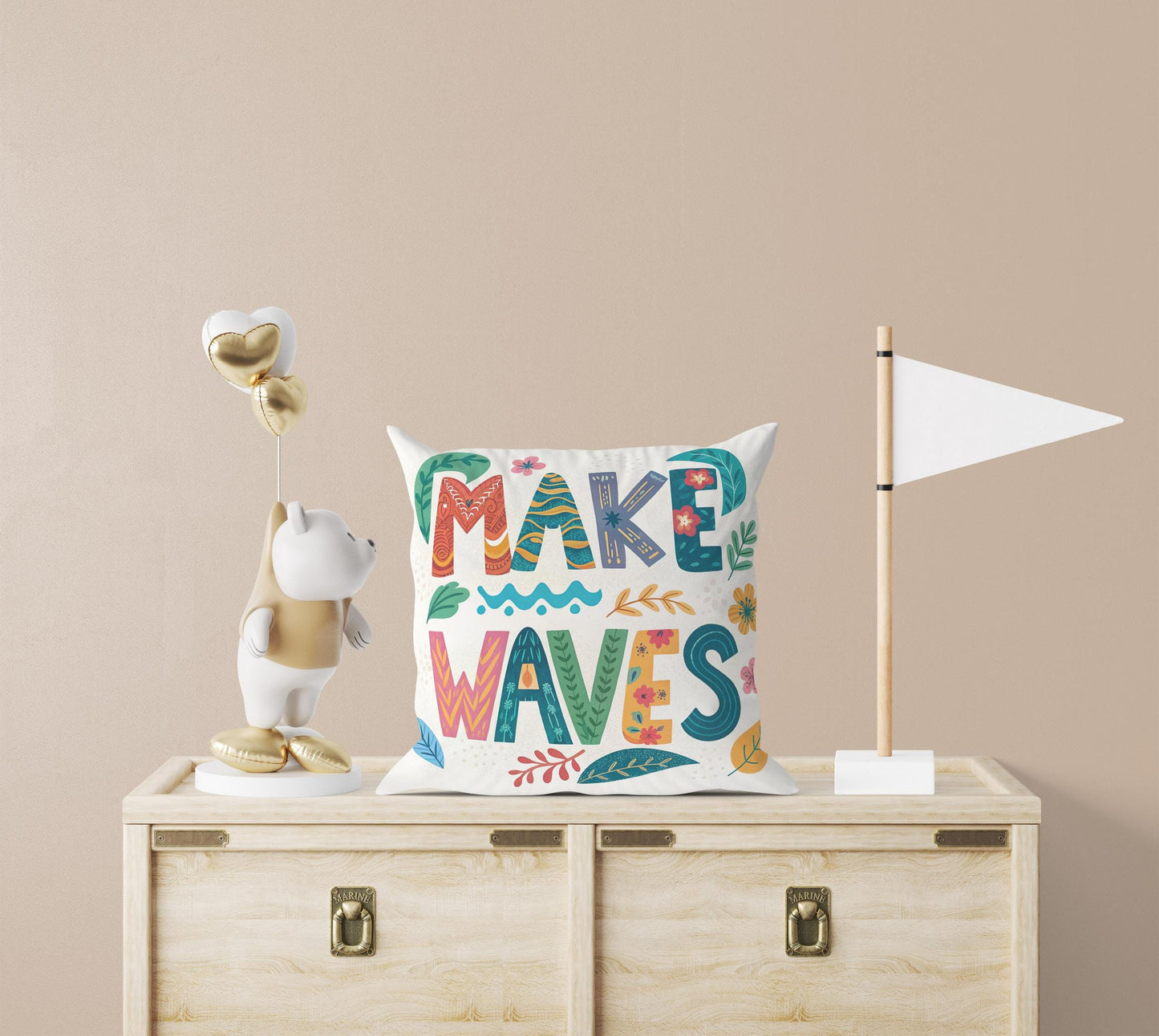 Artistic 'Make Waves' Cushion | Boho Chic Floral Pillow | Empowering Home Decor