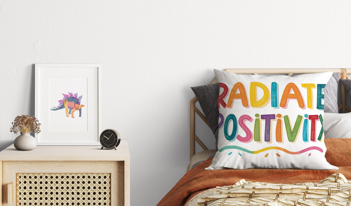 Cheerful Throw Pillow - Radiate Positivity Message - Colorful Inspirational Decor