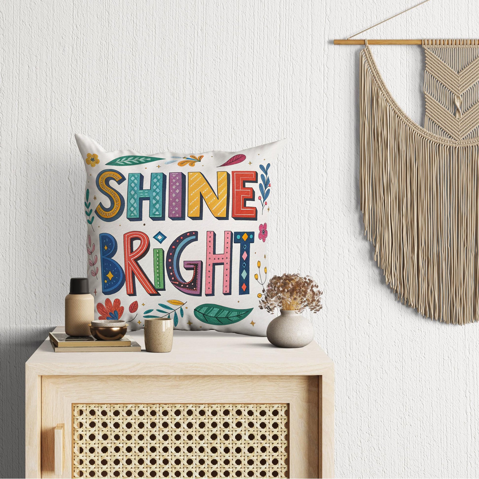 Whimsical 'Shine Bright' Cushion | Motivational Boho Decor | Inspirational Gift