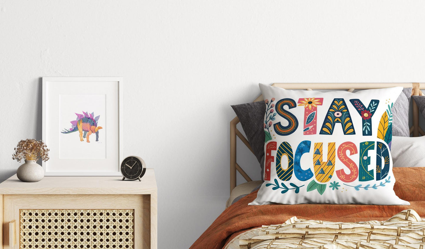 Inspirational Cushion | Vibrant 'Stay Focused' Design | Positive Message Decor