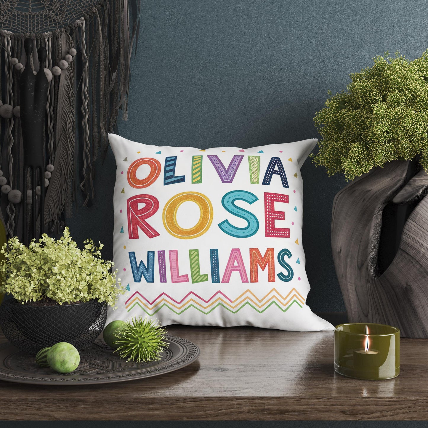 Whimsical Name Art Pillow | Custom Children's Room Decor | Personalized Baby Gift by George Miller