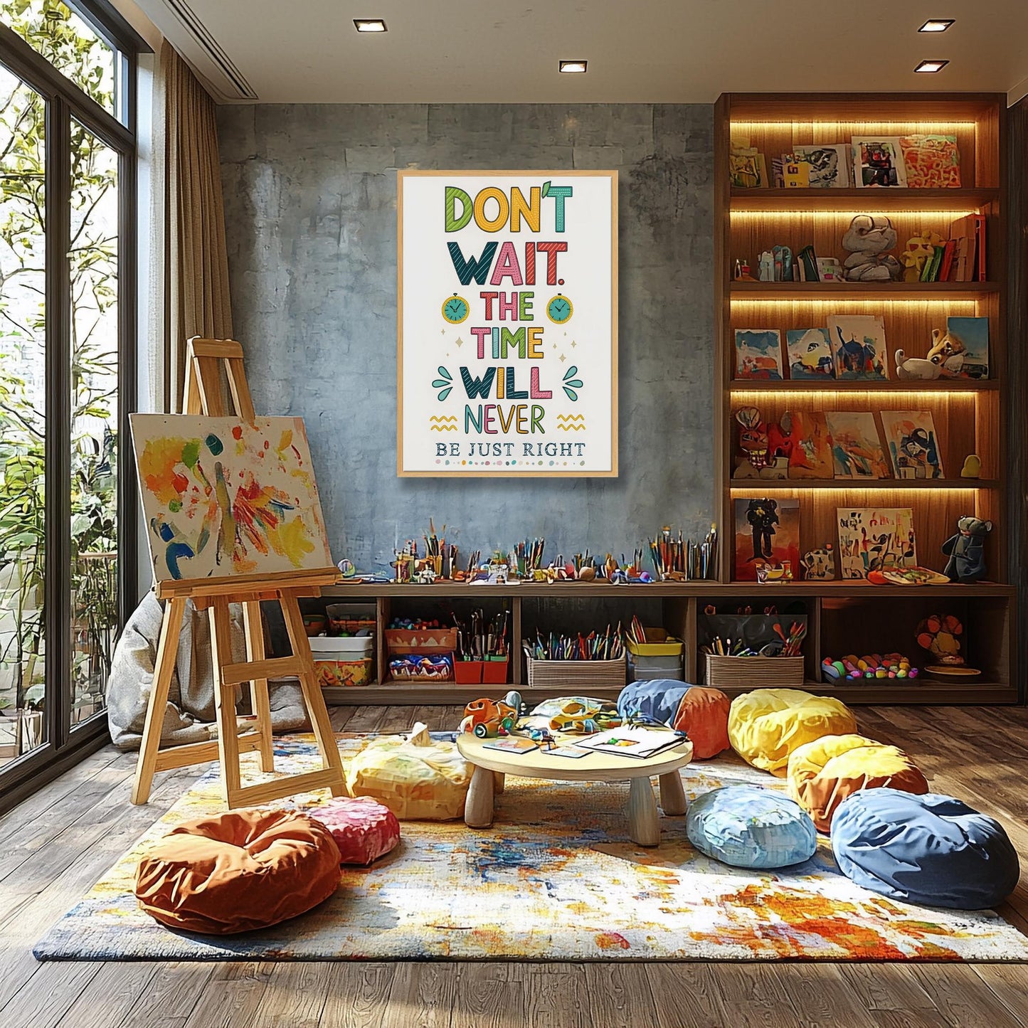 Vibrant Home Office Decor - Don't Wait Quote - Whimsical Inspirational Canvas Art Print