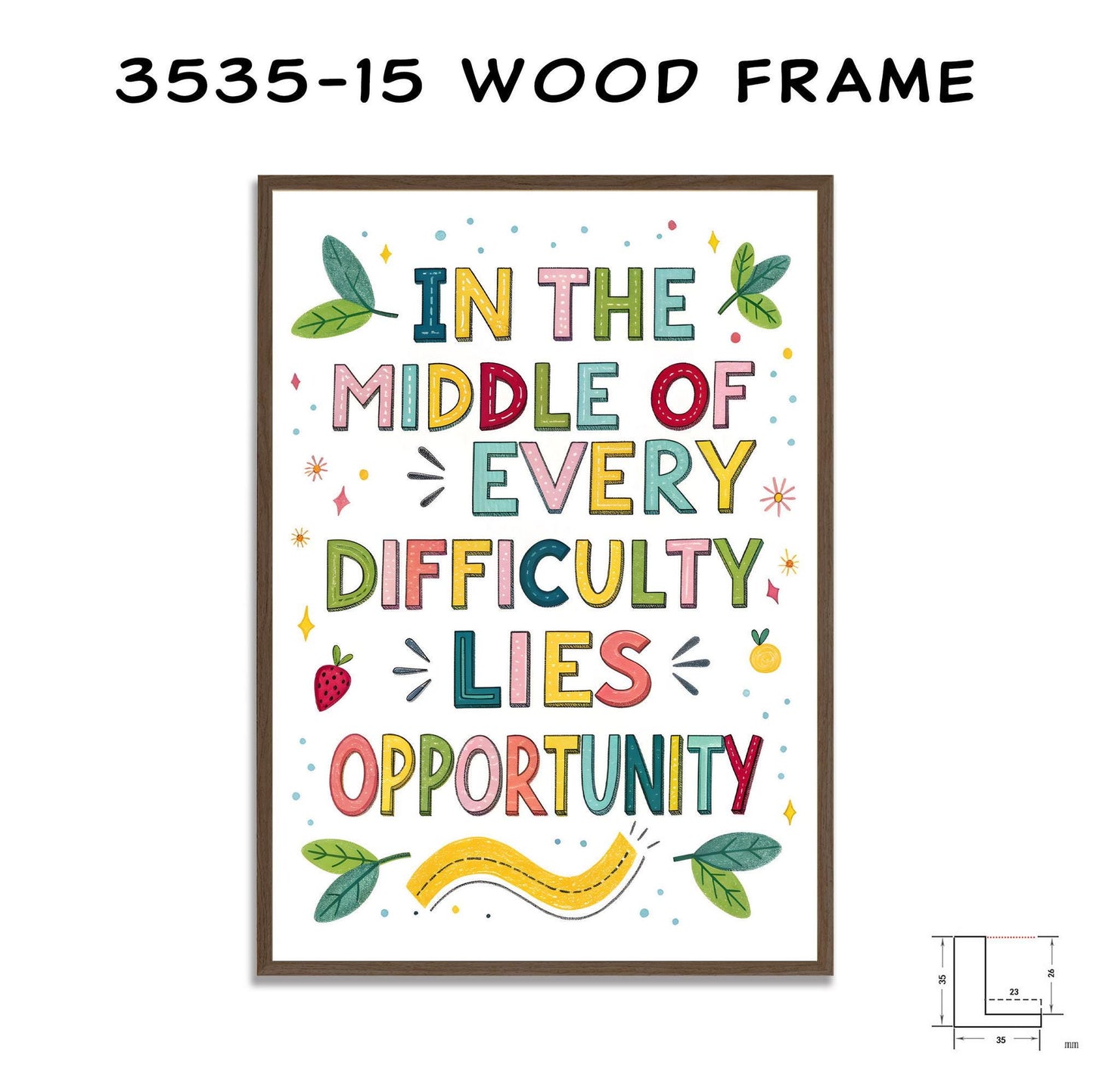 Whimsical Wall Decor - Difficulty to Opportunity Quote - Colorful Canvas Art for Office