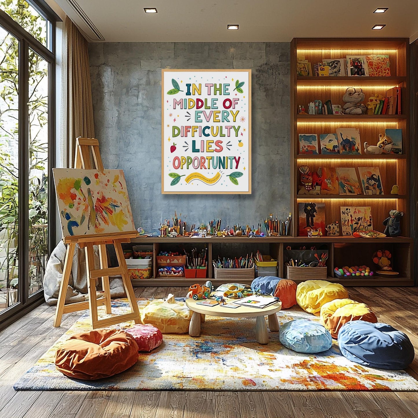 Inspirational Home Office Decor - Difficulty to Opportunity Quote - Whimsical Canvas Art