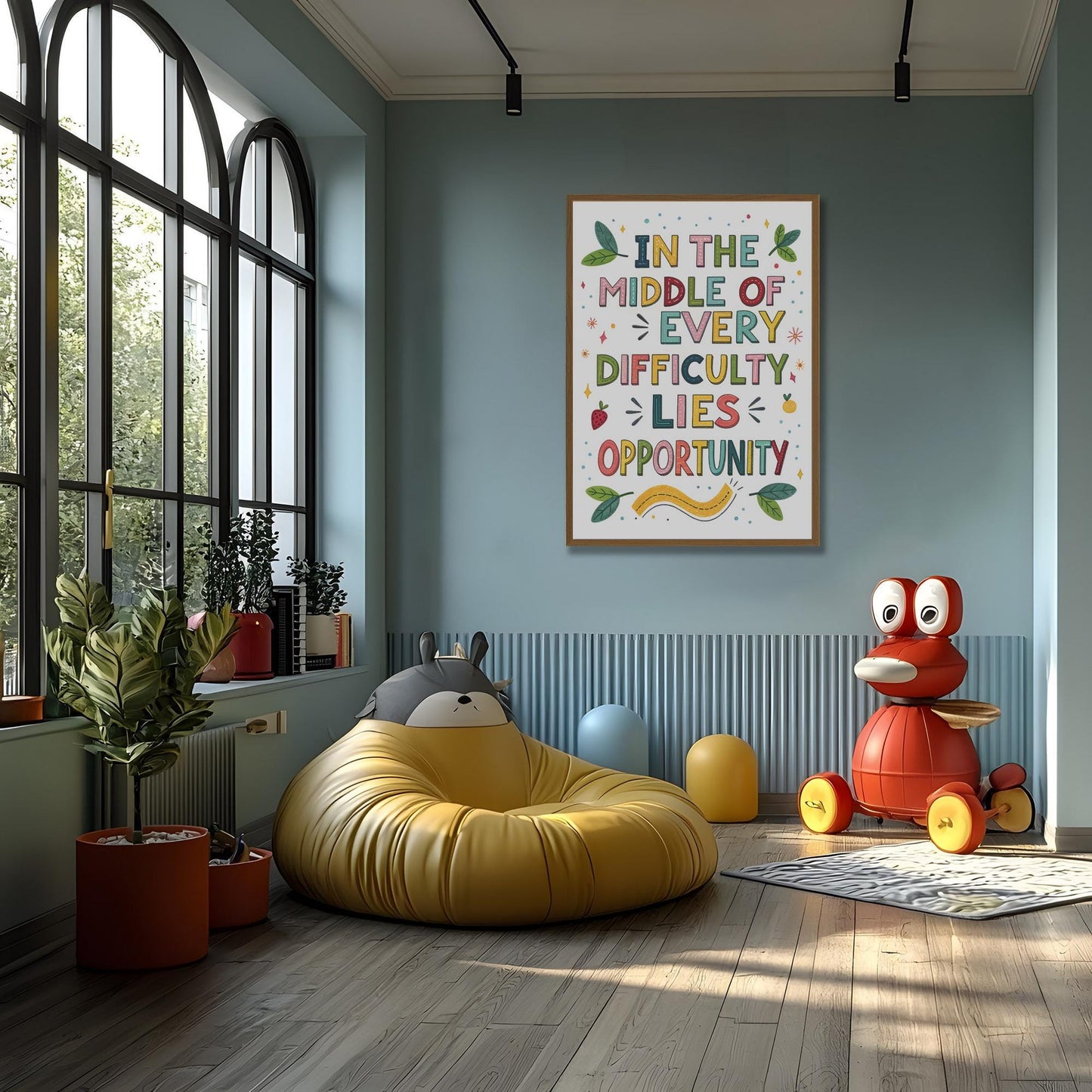 Cheerful Inspirational Print - Difficulty to Opportunity - Whimsical Canvas Wall Decor