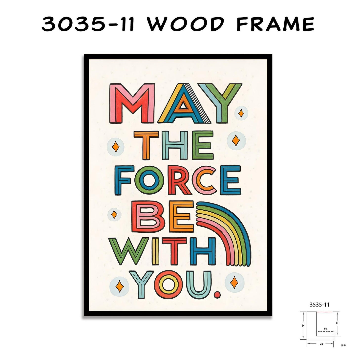 Colorful Framed Quote Print - Force Be With You - George Miller Typography Art