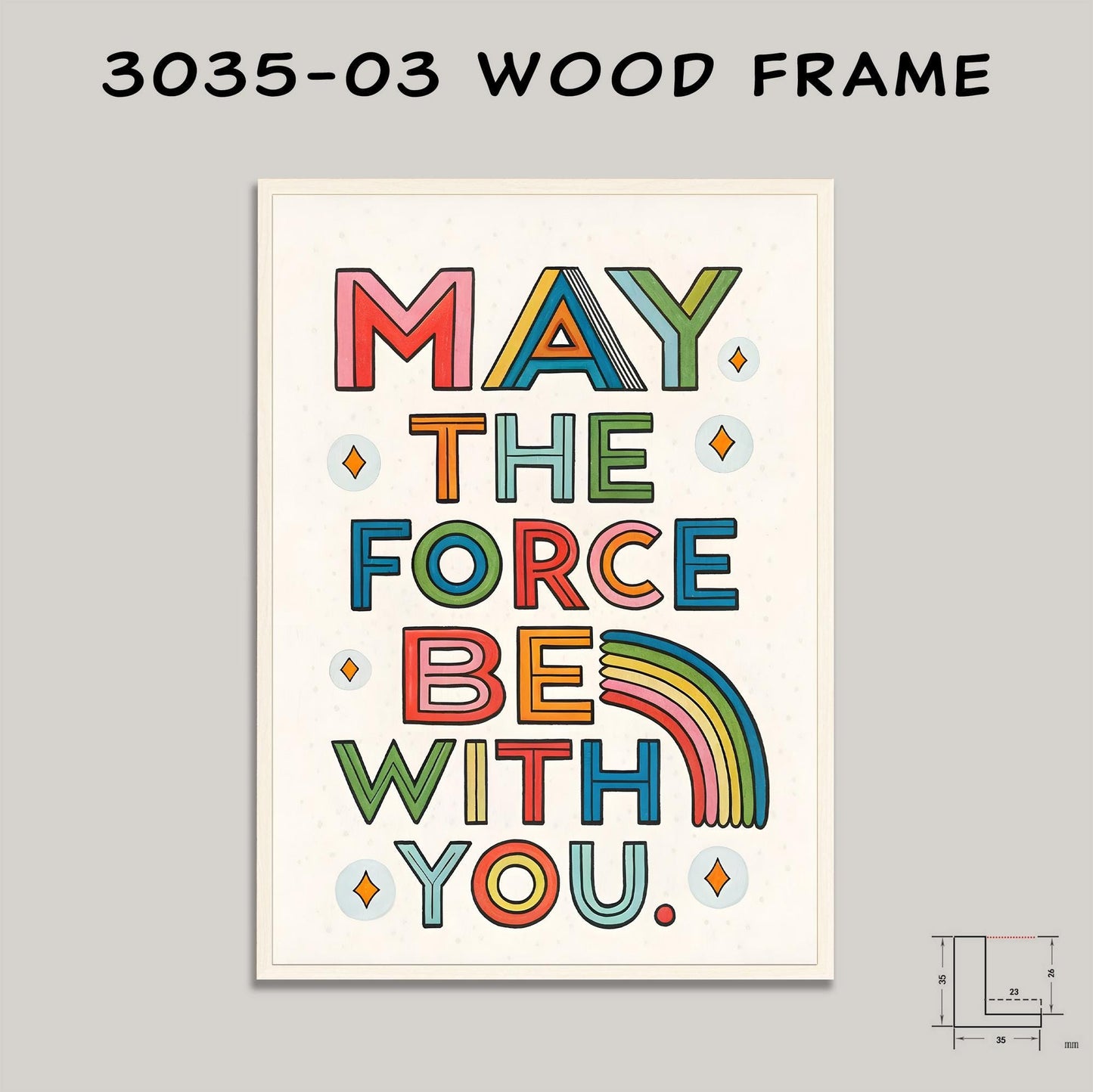 Cheerful Canvas Print - Force Be With You - Colorful Typography for Bedroom