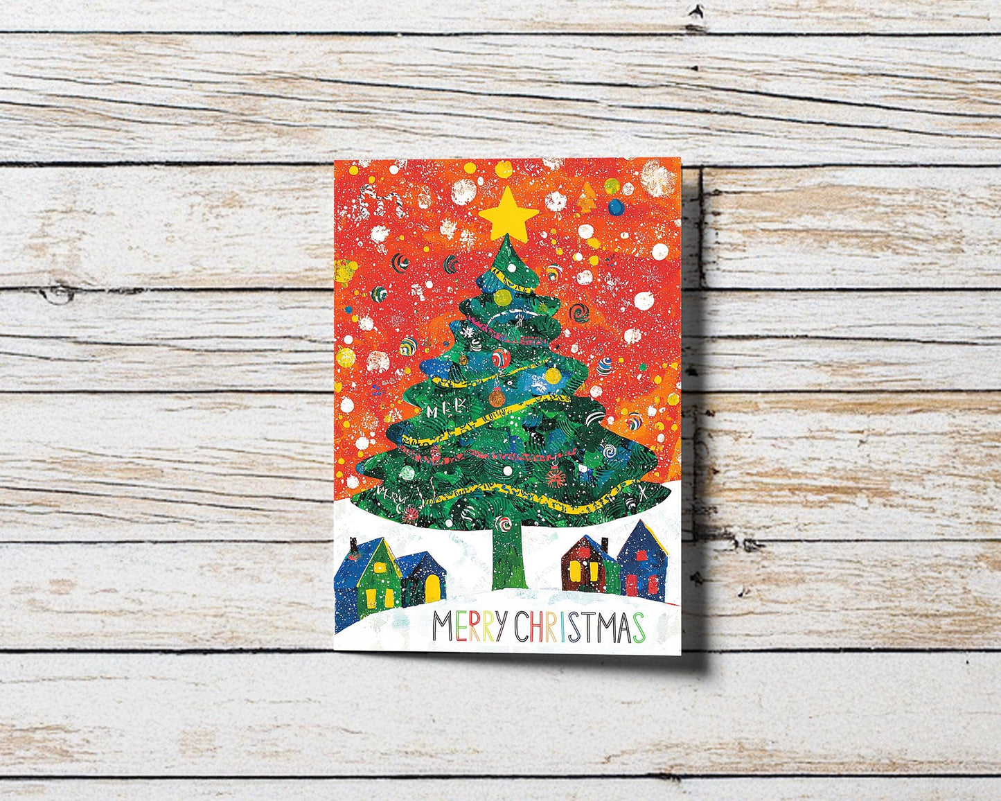 Christmas Tree Card Whimsical Holiday Art Print by George Miller Festive Colorful Illustration Merry Christmas
