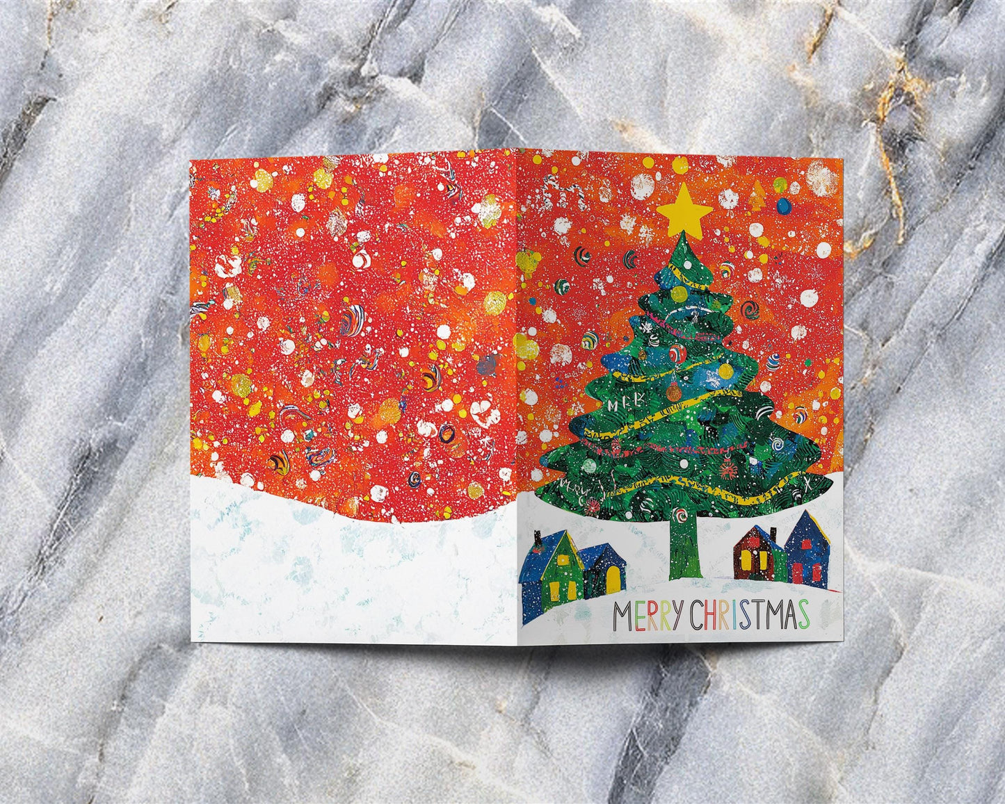 Whimsical Christmas Tree Card Colorful Festive Art Print Holiday Greeting George Miller Design