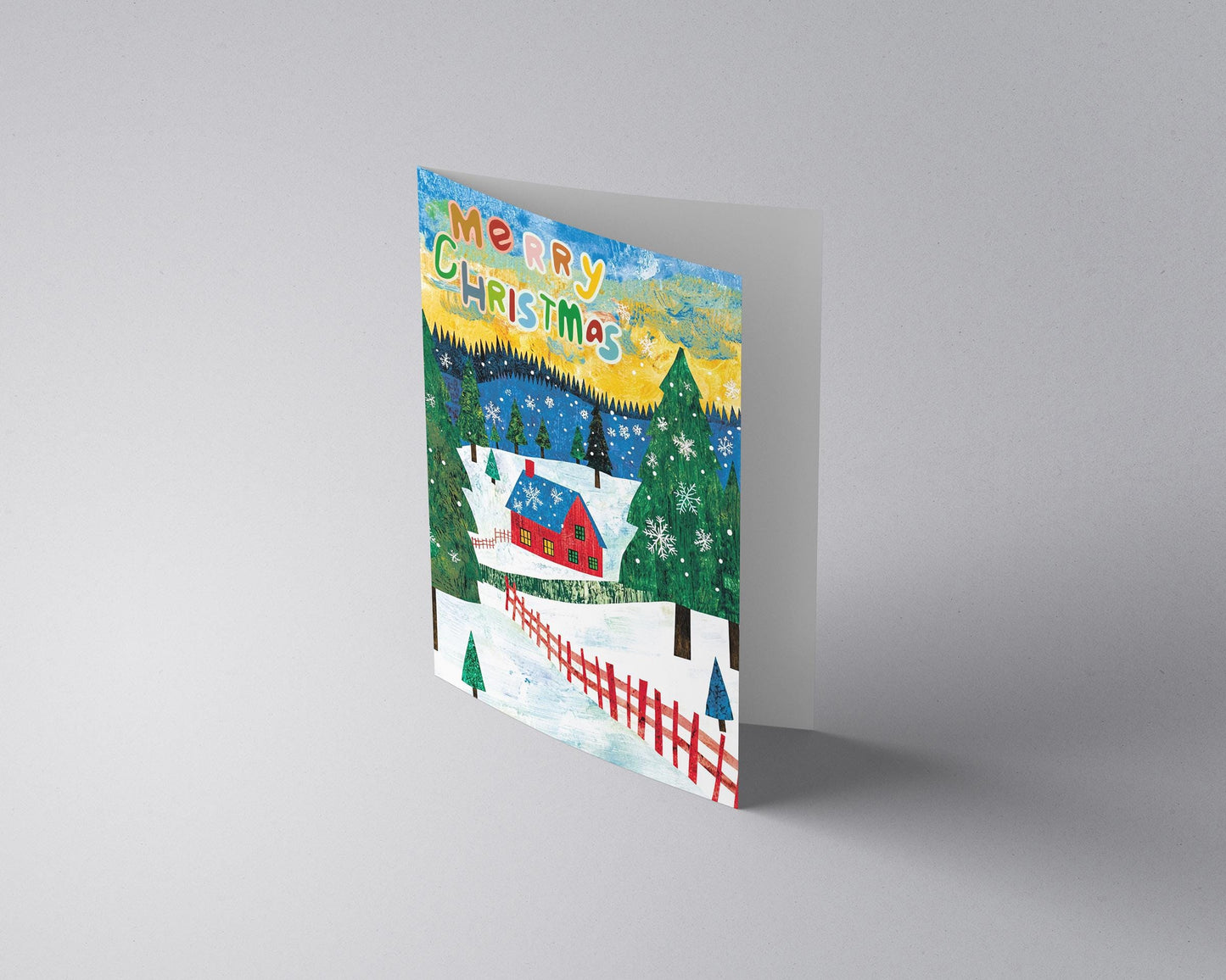 Artistic Winter Scene Card Whimsical Holiday Greeting Colorful Christmas Illustration George Miller