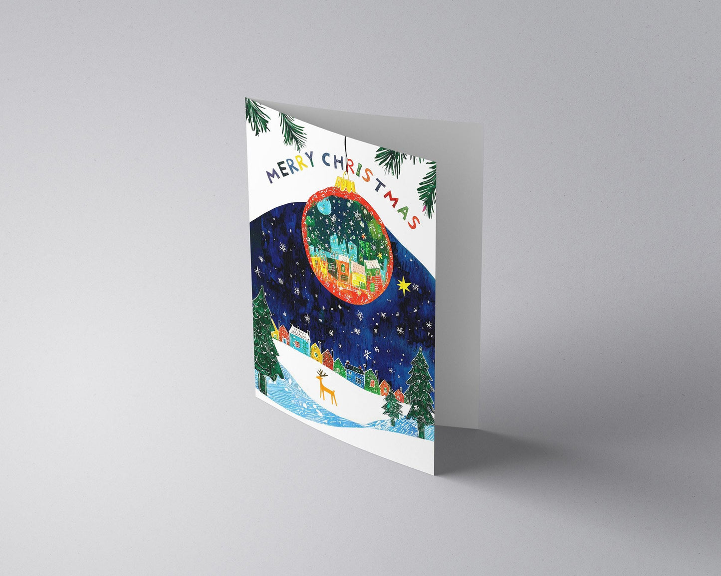Charming Christmas Greeting Card Whimsical Winter Scene Holiday Ornament Snowy Landscape Night Sky