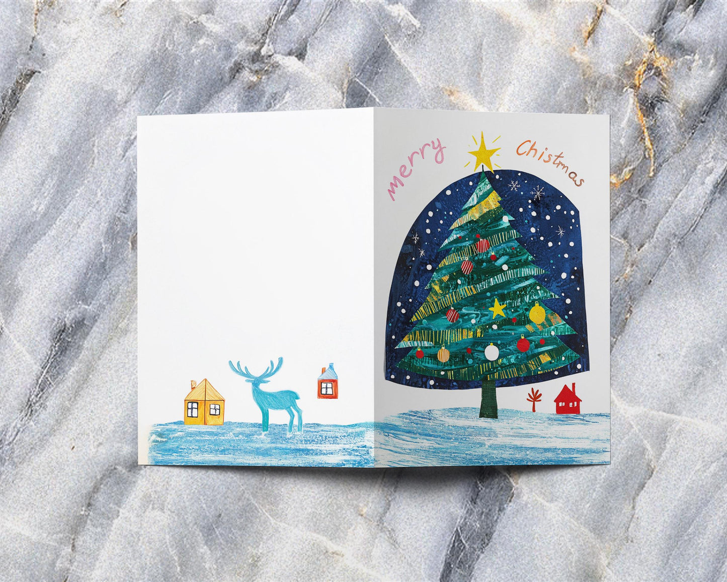 Imaginative Christmas Card Tree Stars House Scene Festive Art Print George Miller Holiday Design