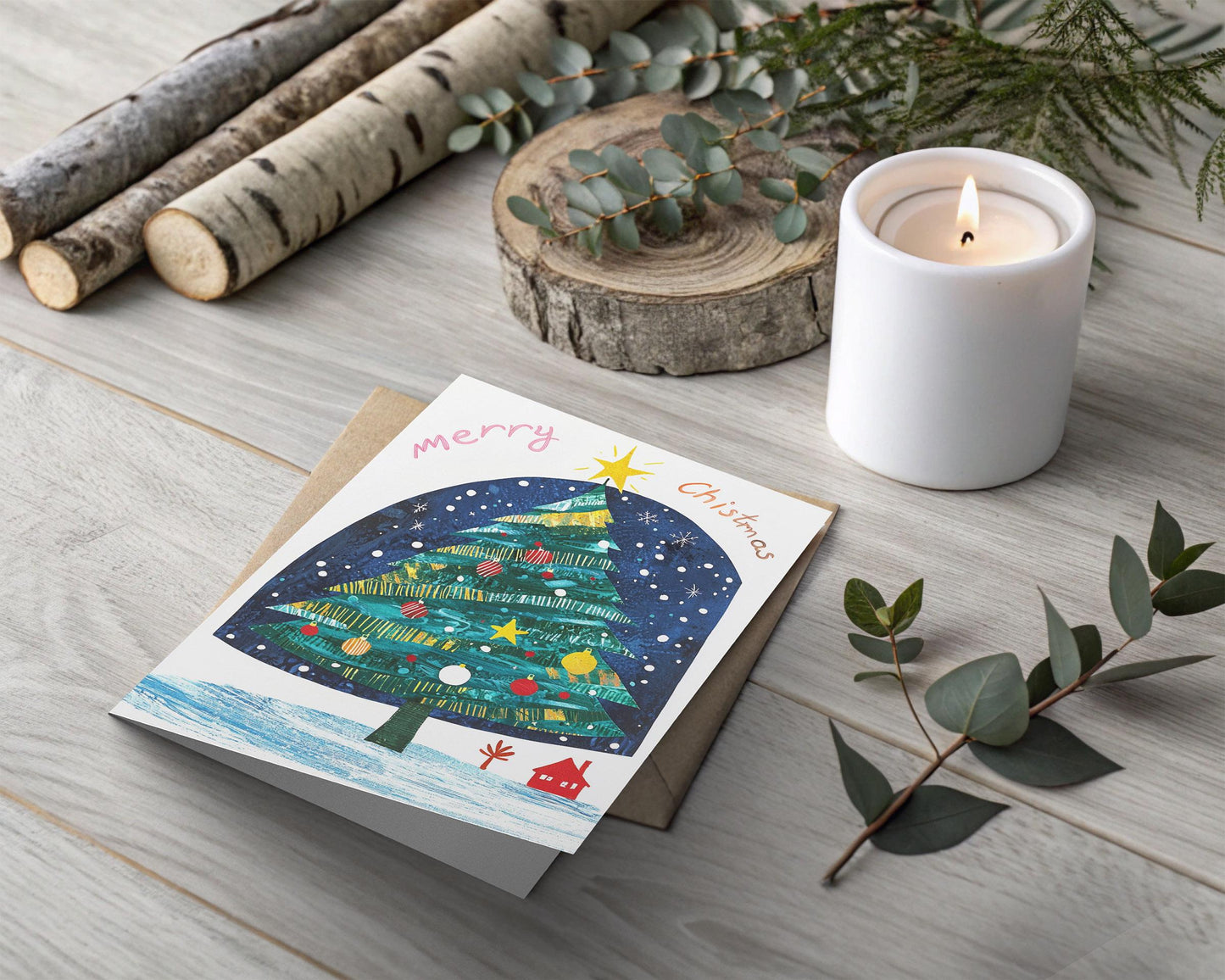 Charming Christmas Card Decorated Tree Design Festive Art Print George Miller Holiday Greeting