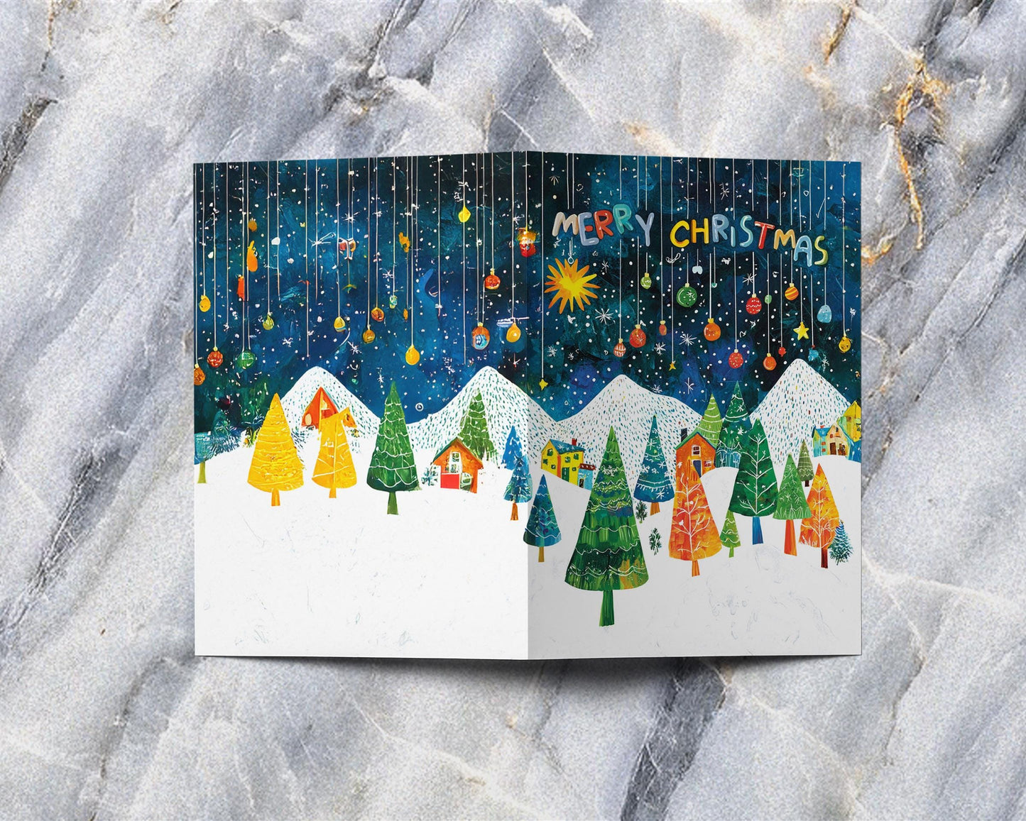 Unique Christmas Card | Colorful Trees and Stars | George Miller Whimsical Art