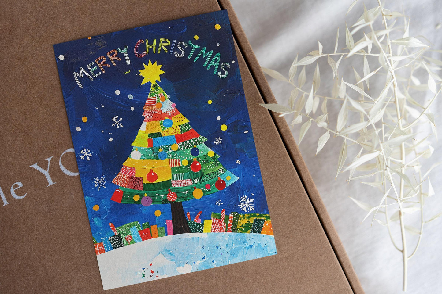 Christmas Card Colorful Tree Night Sky Scene Artistic Holiday Greeting George Miller Art Print