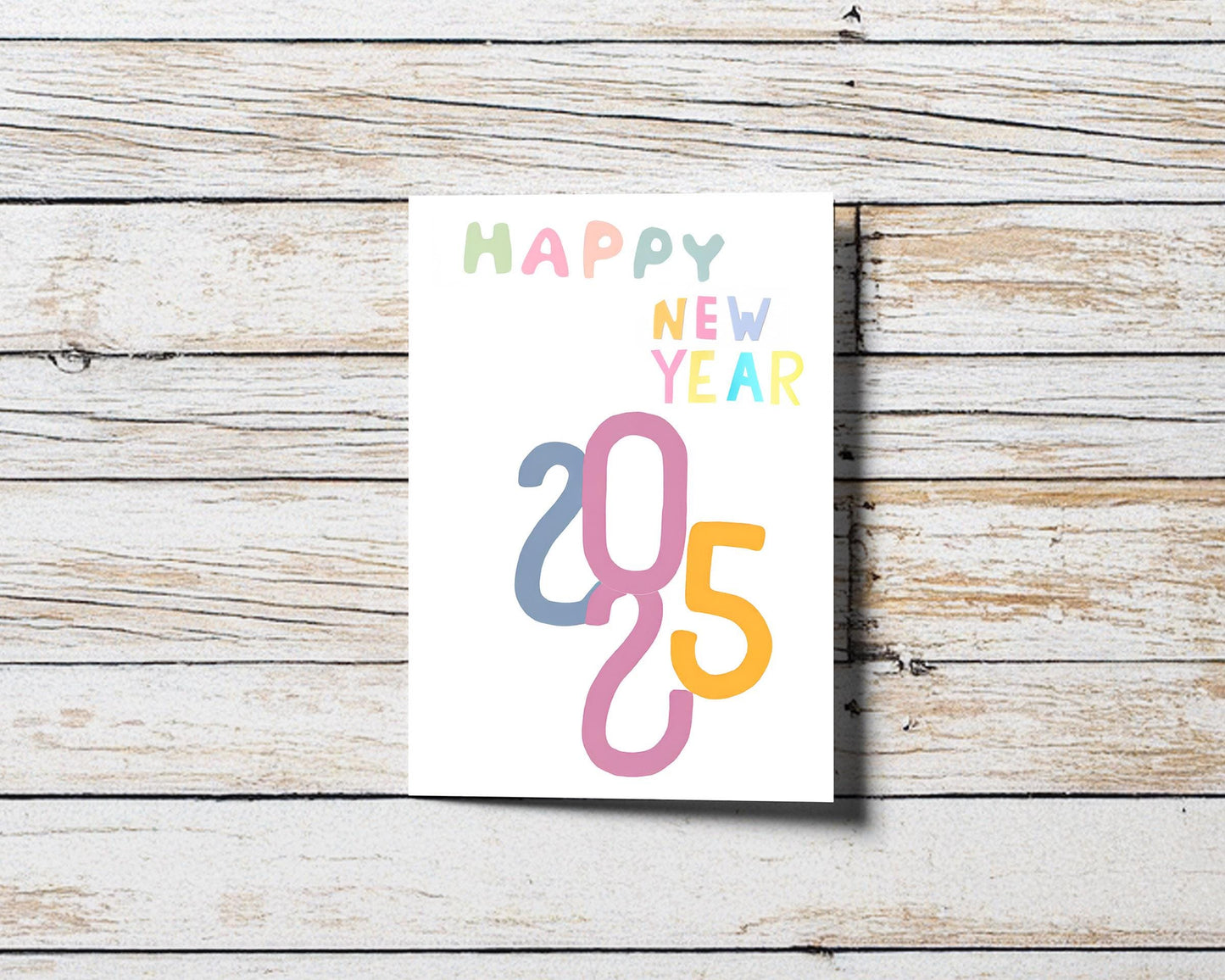 Artistic New Year Card 2025 Hand Drawn Style Pastel Print Festive Design Soft Colors