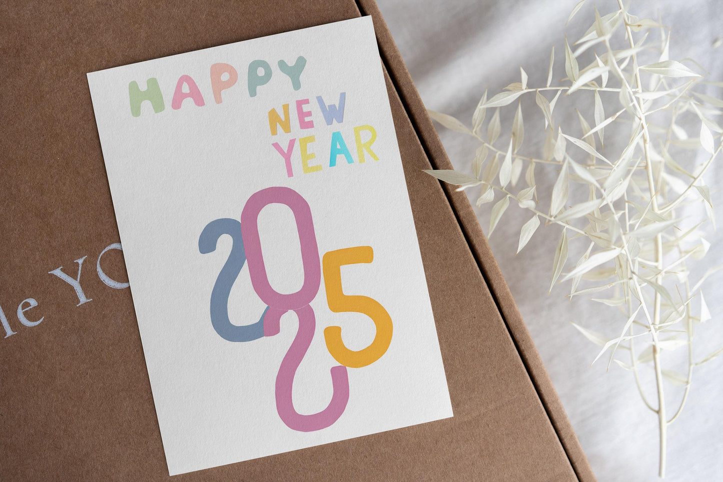 Whimsical 2025 New Year Card Pastel Colors Typography Holiday Greeting Modern Minimalist Design