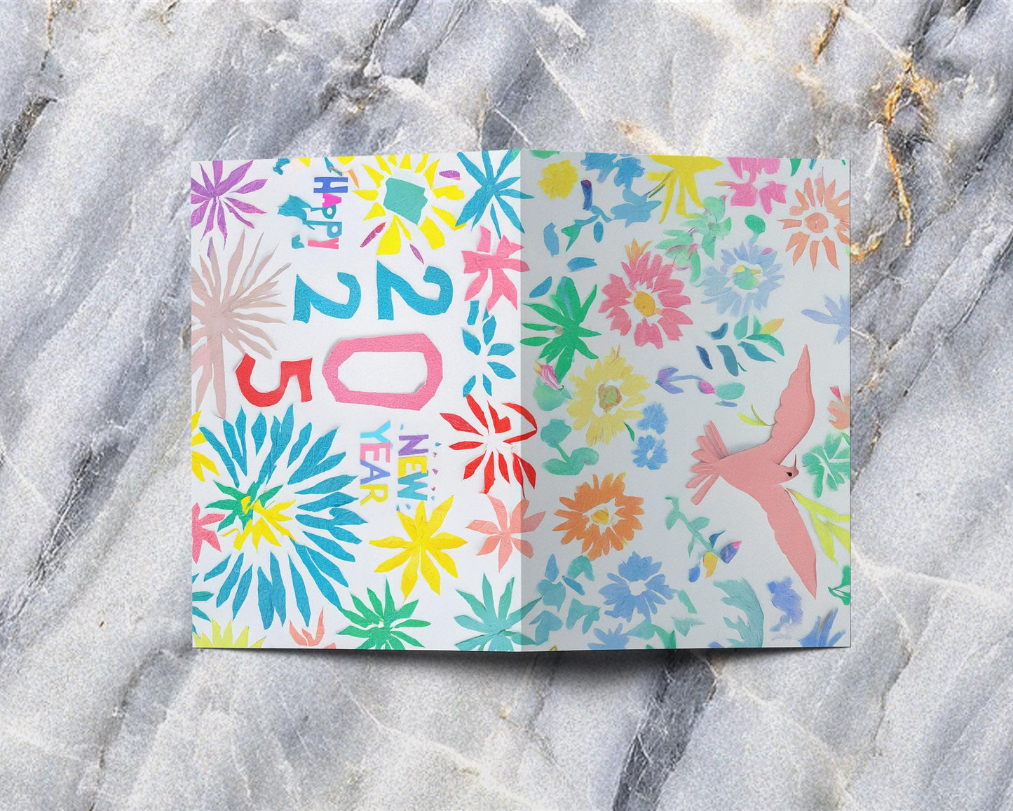 Vibrant 2025 New Year Card Paper Cut Art Festive Design Holiday Greeting Unique George Miller Handmade Colorful