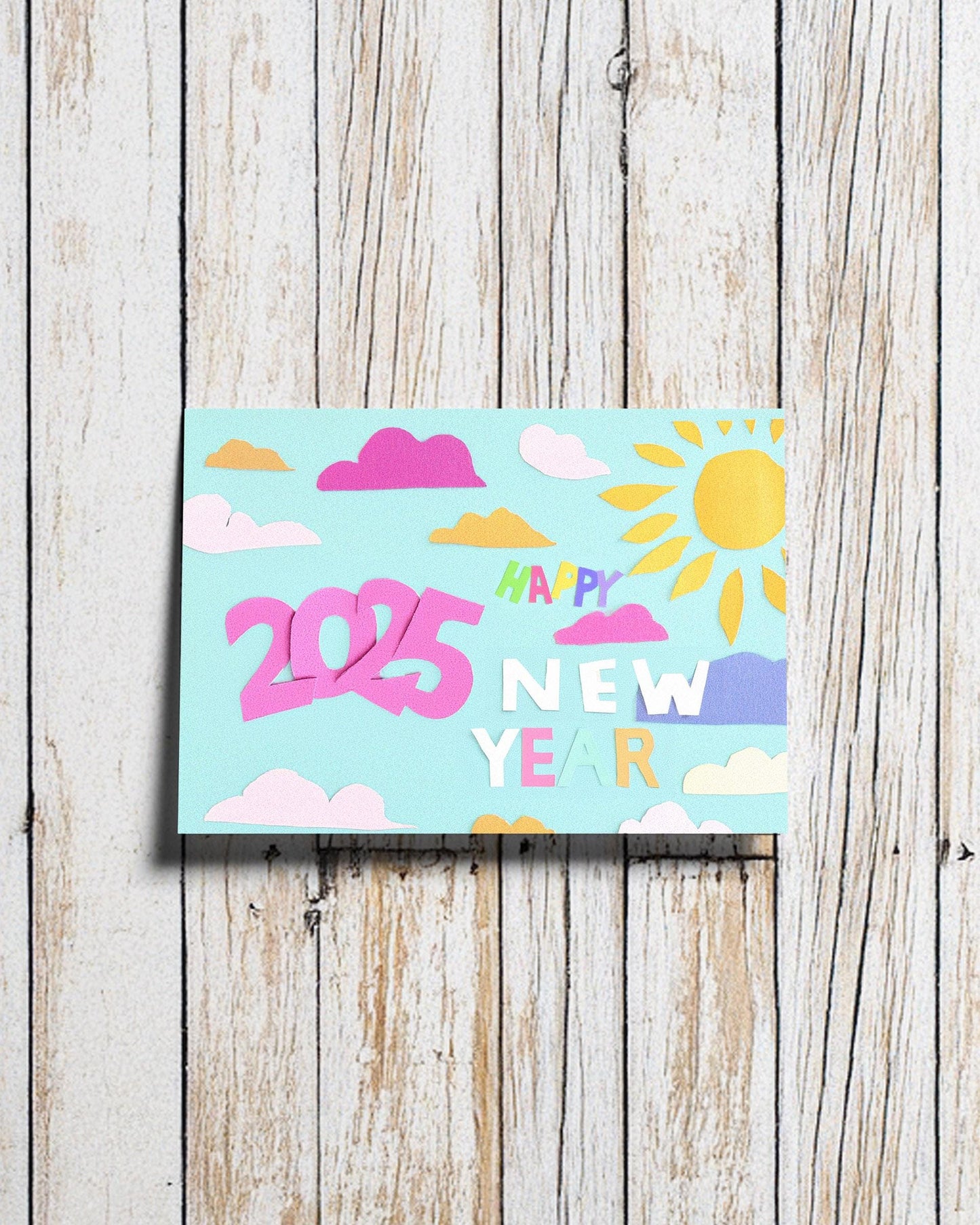 2025 New Year Card | Colorful Paper Cut Design | George Miller Art | Cheerful Sky Theme Greeting