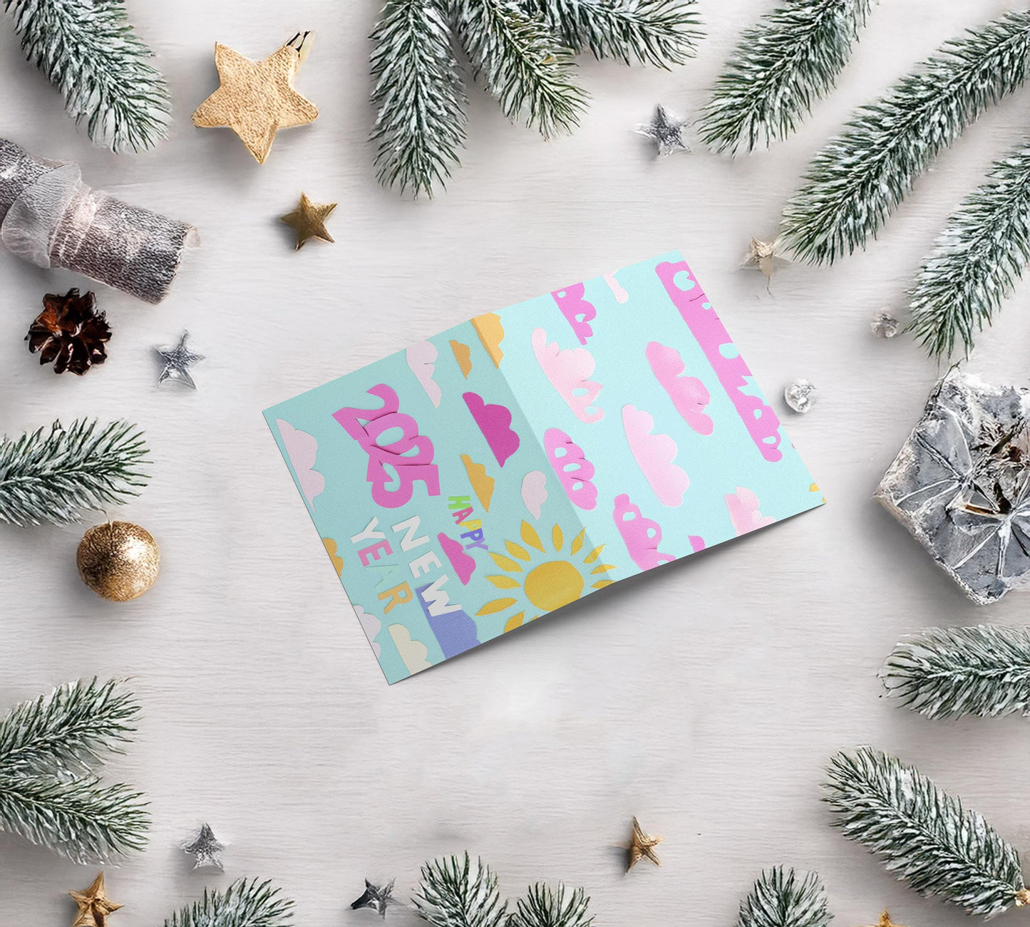 Colorful Sky 2025 Card | Playful New Year Art | Cheerful Greeting | George Miller Print