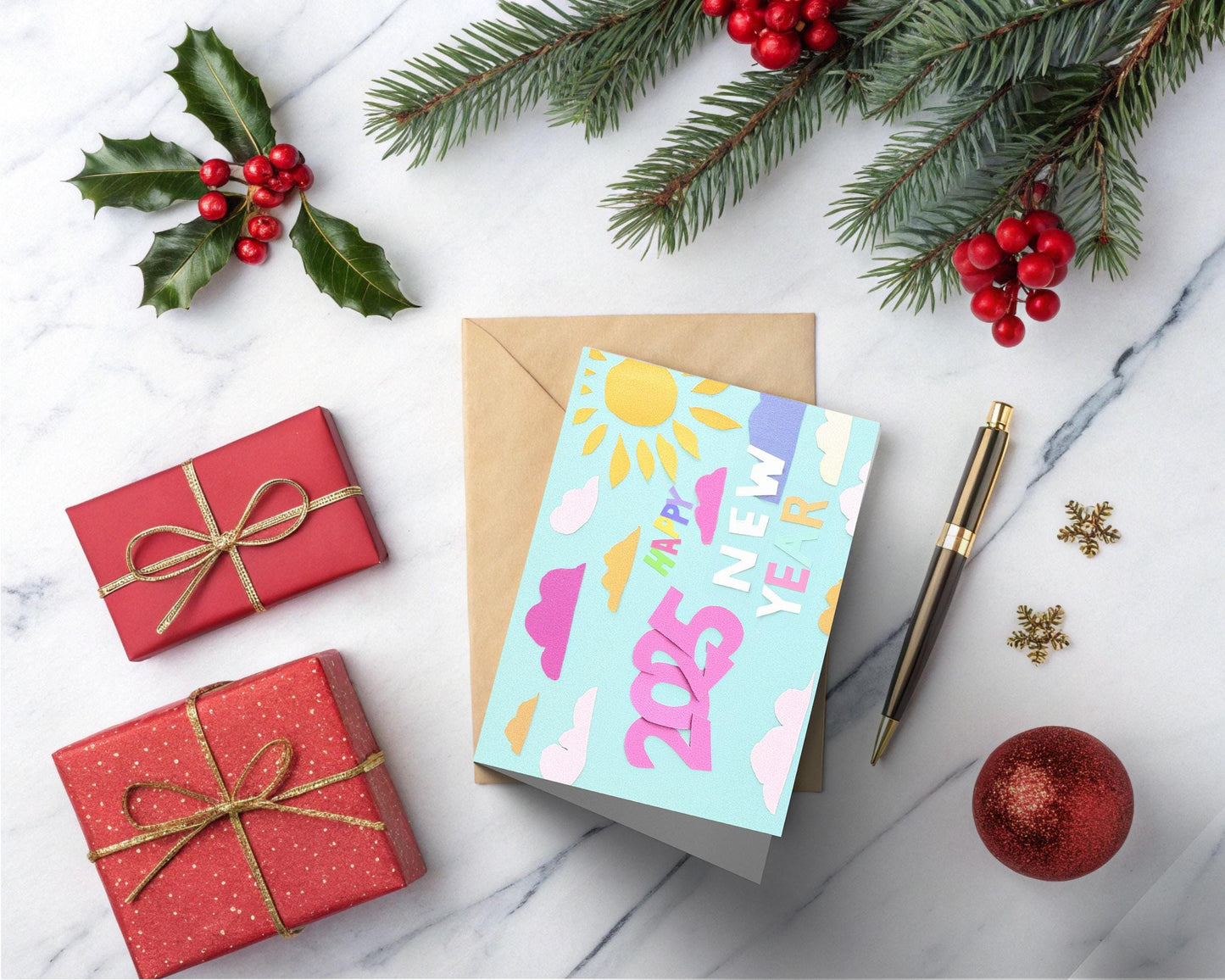 Artistic 2025 Greeting | Modern New Year Card | Vibrant Paper Cut | George Miller Design