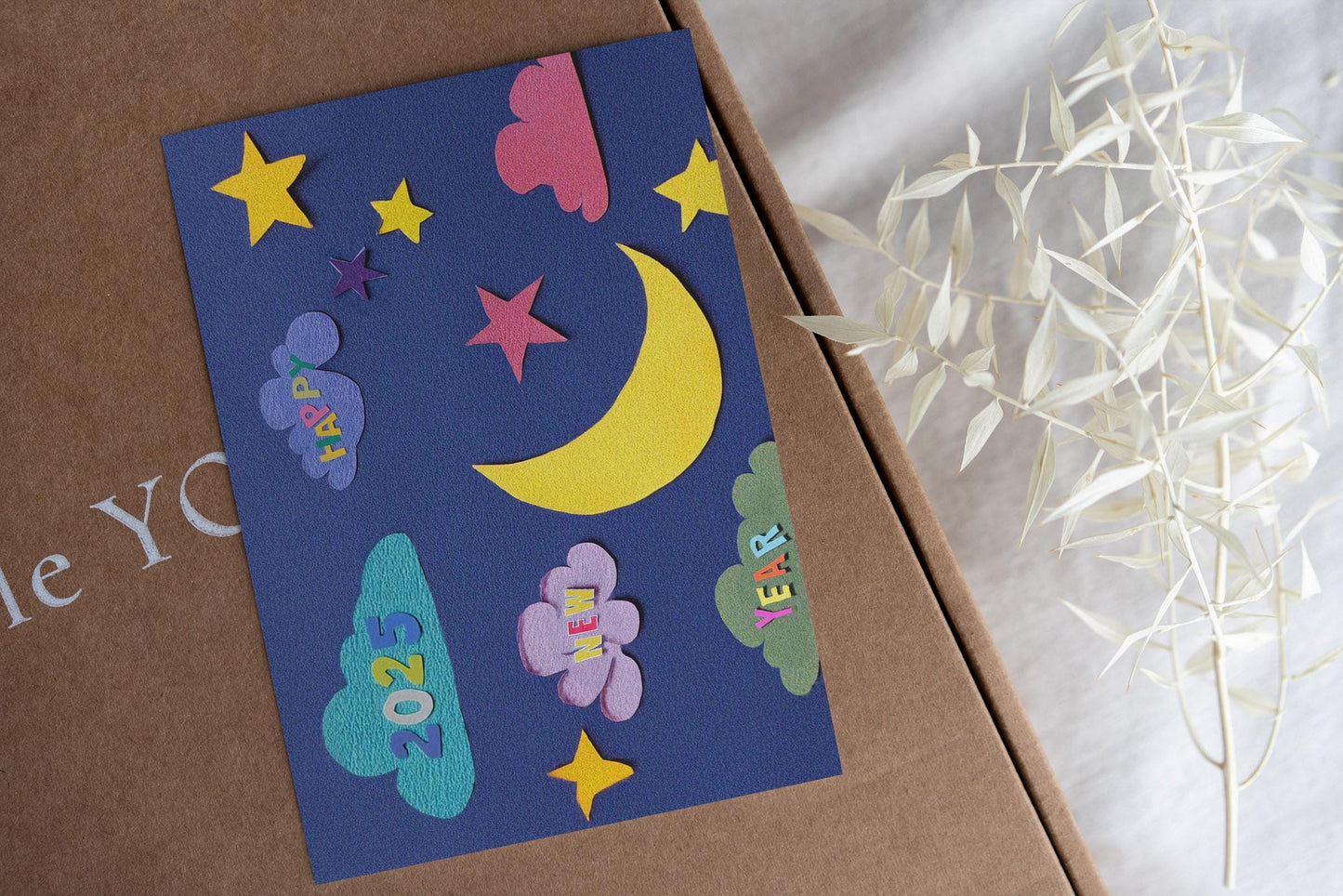 Dreamy 2025 Card | Magical New Year Design | Colorful Night Scene | Whimsical Paper Art