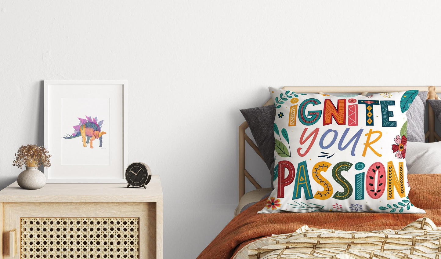 Hand Lettered 'Ignite Your Passion' Decorative Pillow | Nature Inspired Art | Unique Home Accent