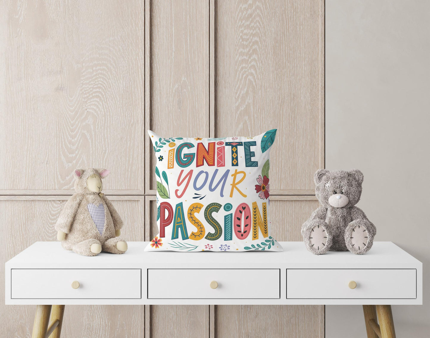 Hand Lettered 'Ignite Your Passion' Decorative Pillow | Nature Inspired Art | Unique Home Accent