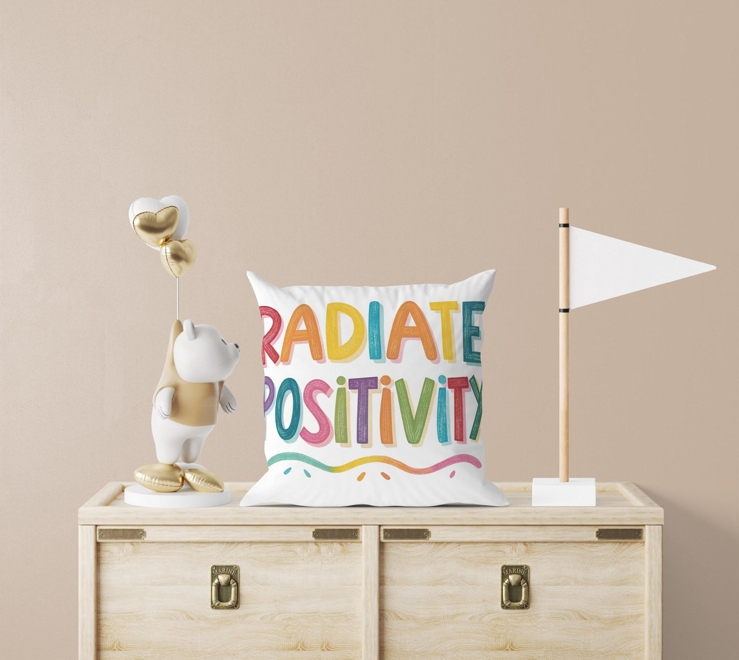 Cheerful Throw Pillow - Radiate Positivity Message - Colorful Inspirational Decor