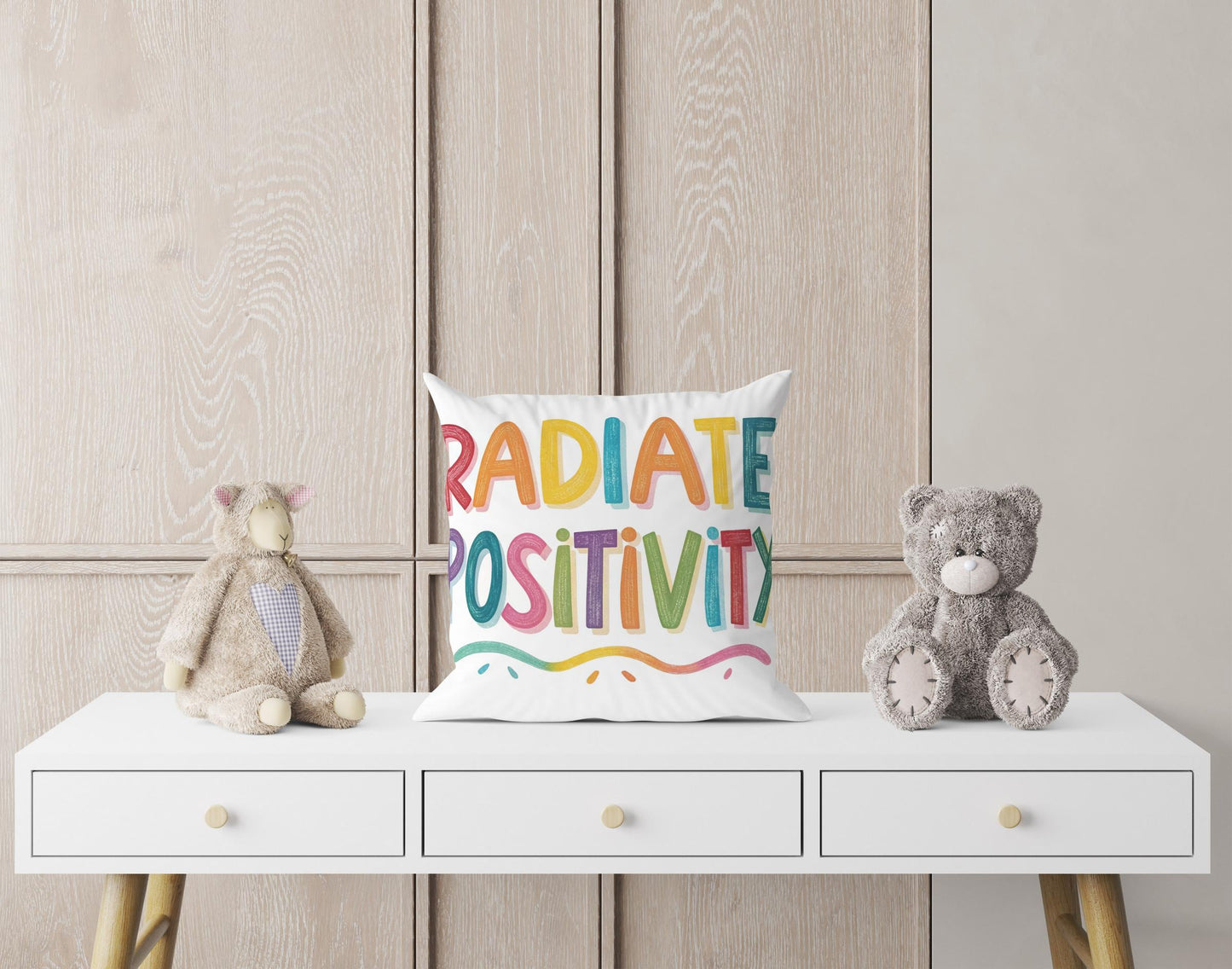 Cheerful Throw Pillow - Radiate Positivity Message - Colorful Inspirational Decor