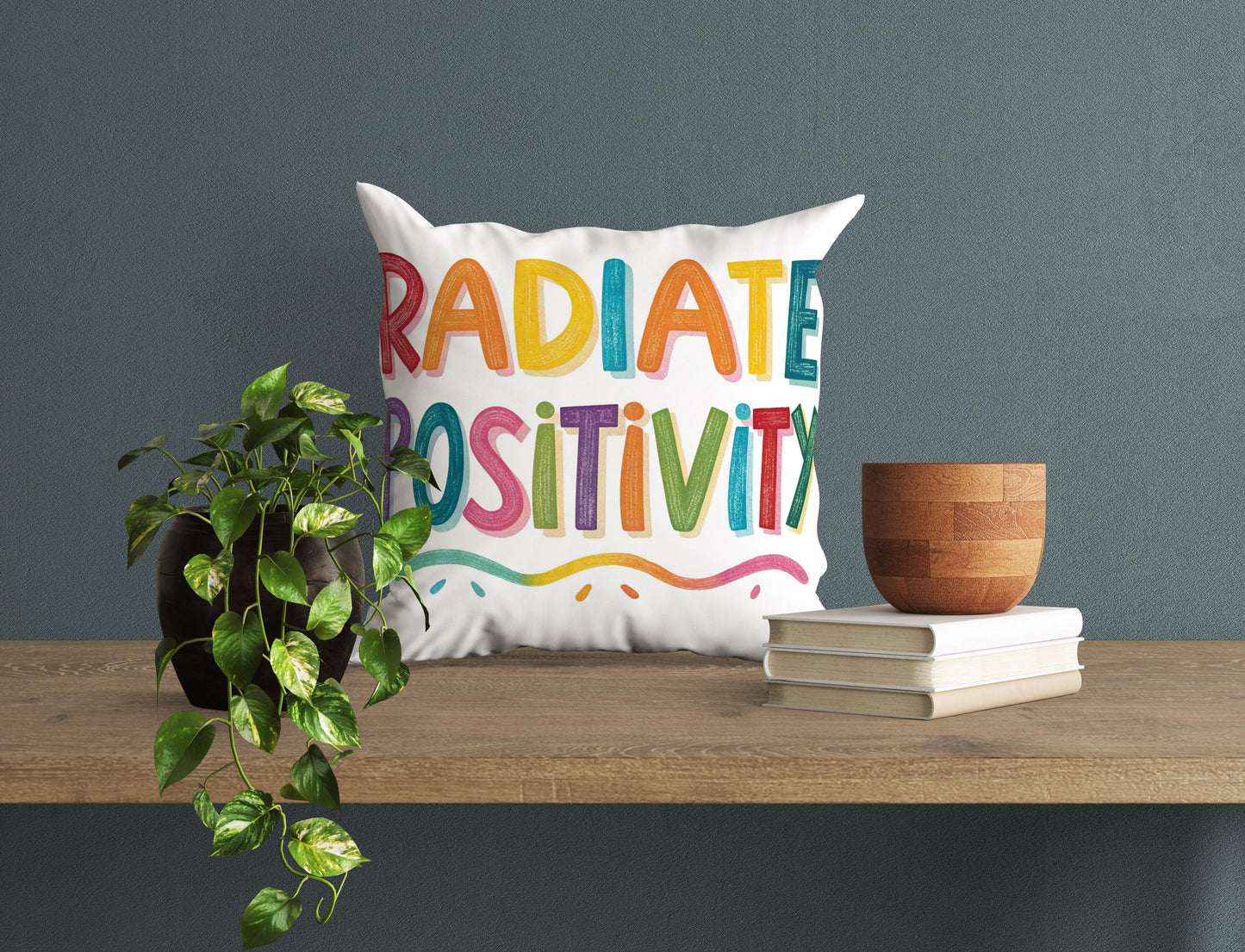 Cheerful Throw Pillow - Radiate Positivity Message - Colorful Inspirational Decor