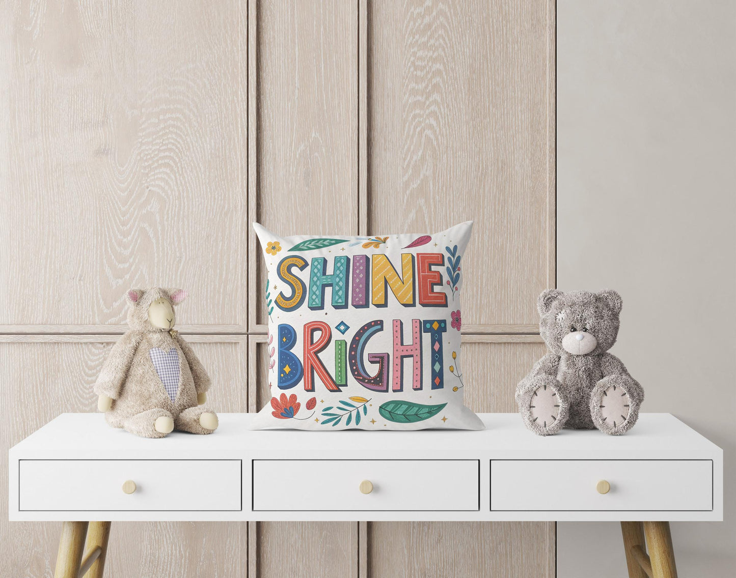 Artistic 'Shine Bright' Pillow | Folk Art Floral Pattern | Empowering Home Decor