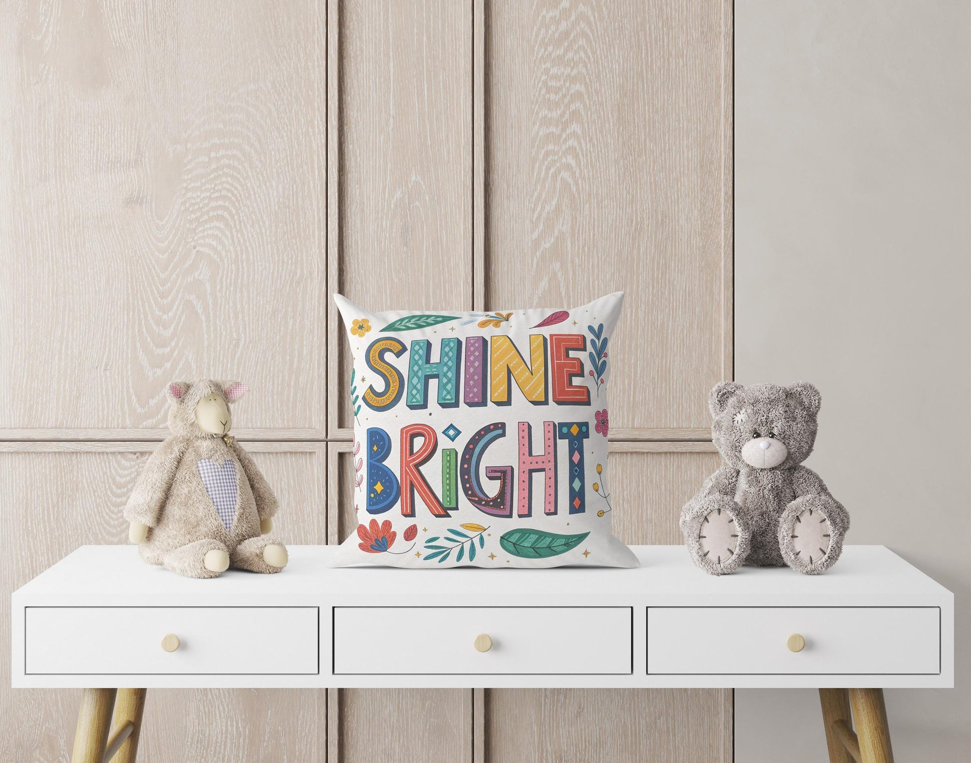 Artistic 'Shine Bright' Pillow | Folk Art Floral Pattern | Empowering Home Decor