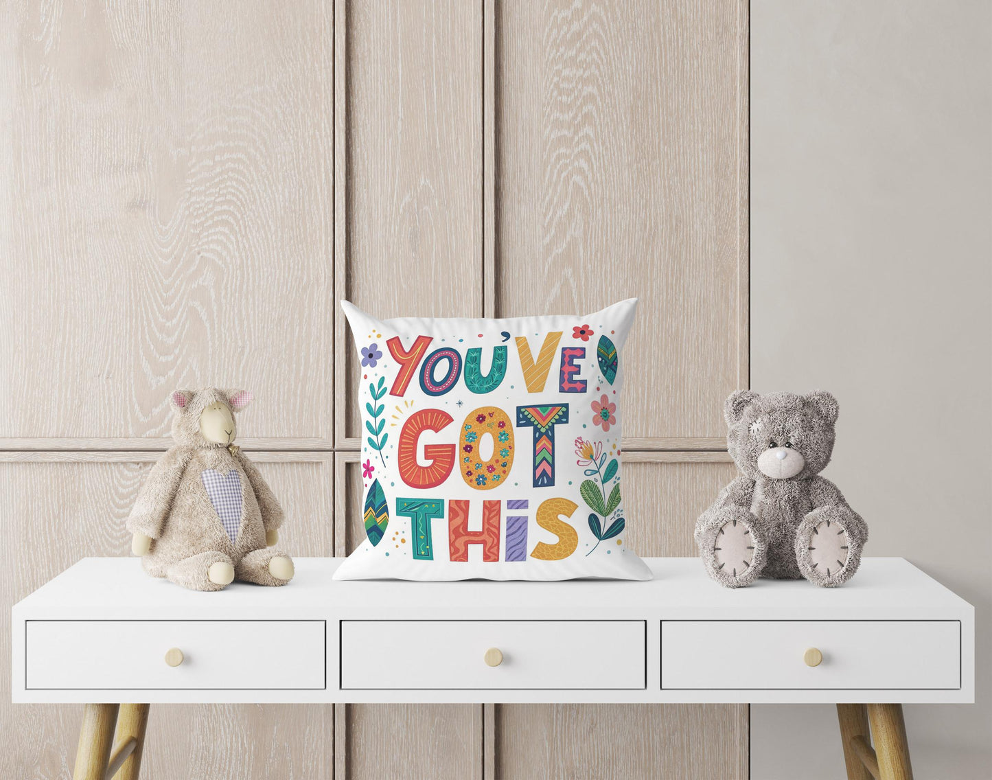 Hand-Drawn Quote Pillow - You've Got This - Vibrant Folk Art Inspirational Home Decor
