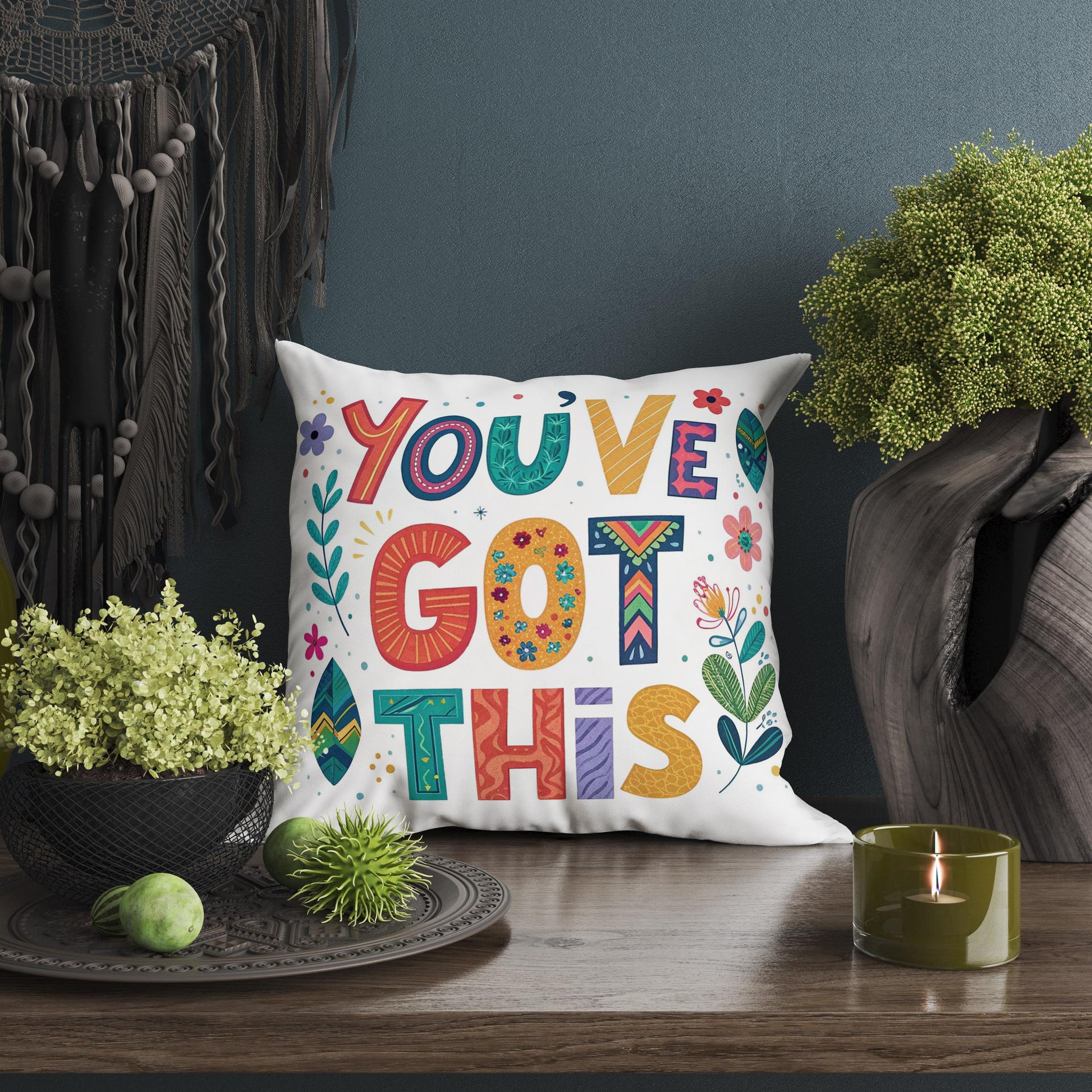 Cheerful Motivational Message Pillow - You've Got This - Colorful Decorative Cushion