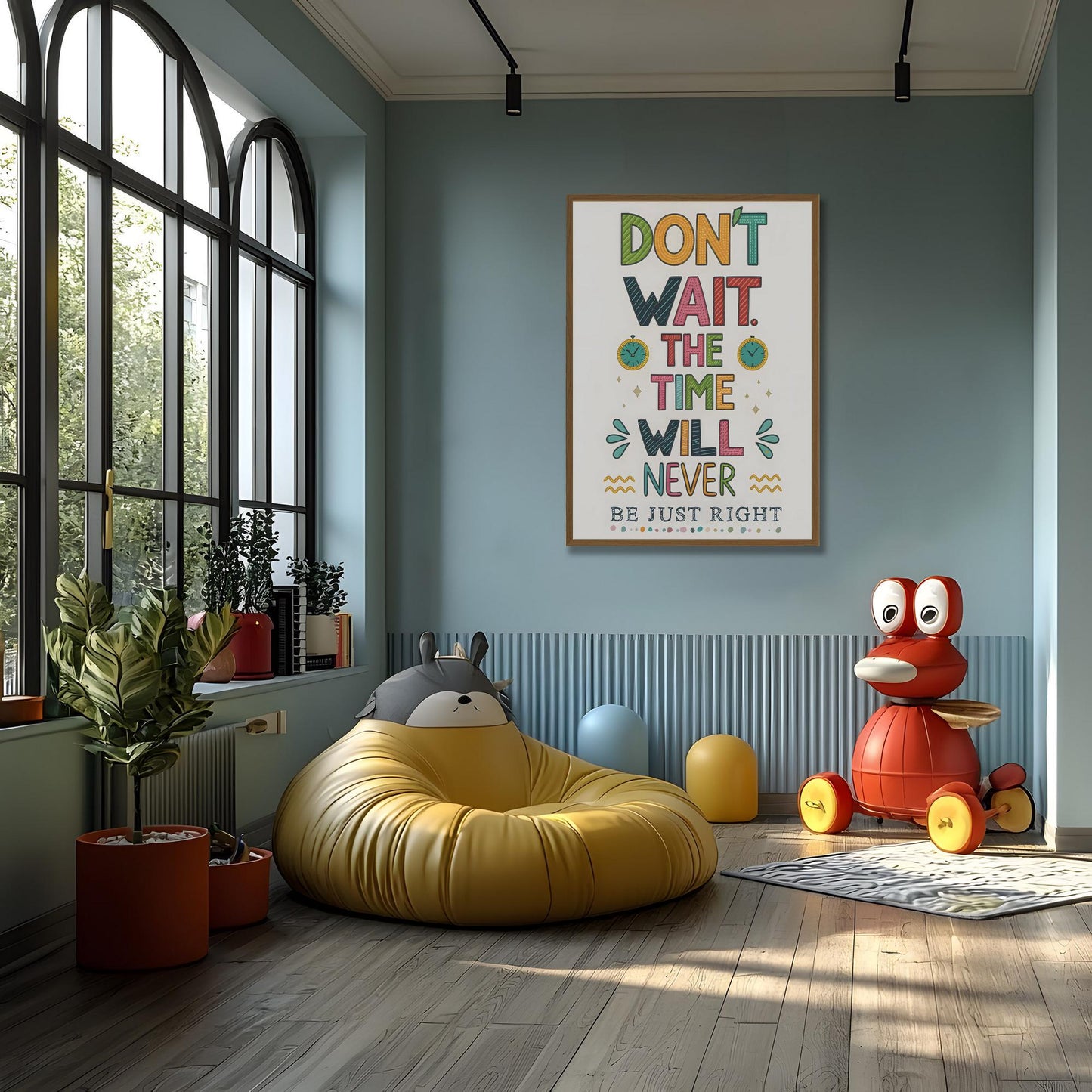 Inspirational Framed Print - Don't Wait Quote - George Miller Colorful Typography Art