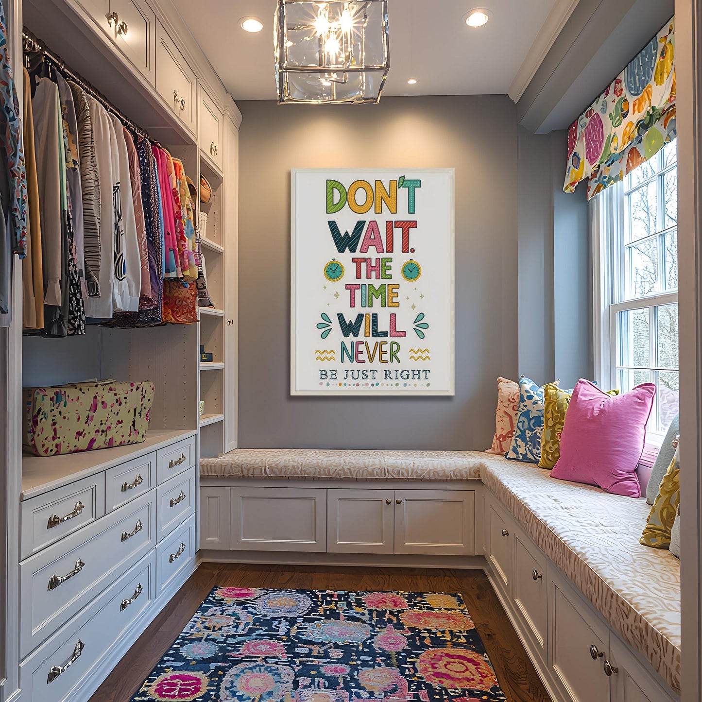 Whimsical Wall Decor - Don't Wait Motivational Quote - Colorful Canvas Art for Office