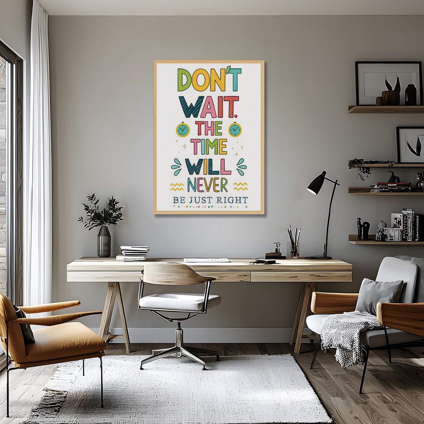 Colorful Motivational Typography - Don't Wait Time Quote - Digital Download Wall Art