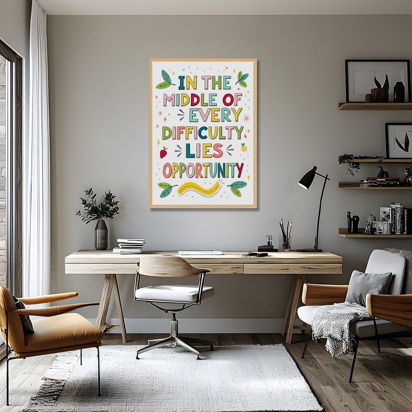 Colorful Digital Download - Opportunity in Challenges Quote - Typography for Home Office
