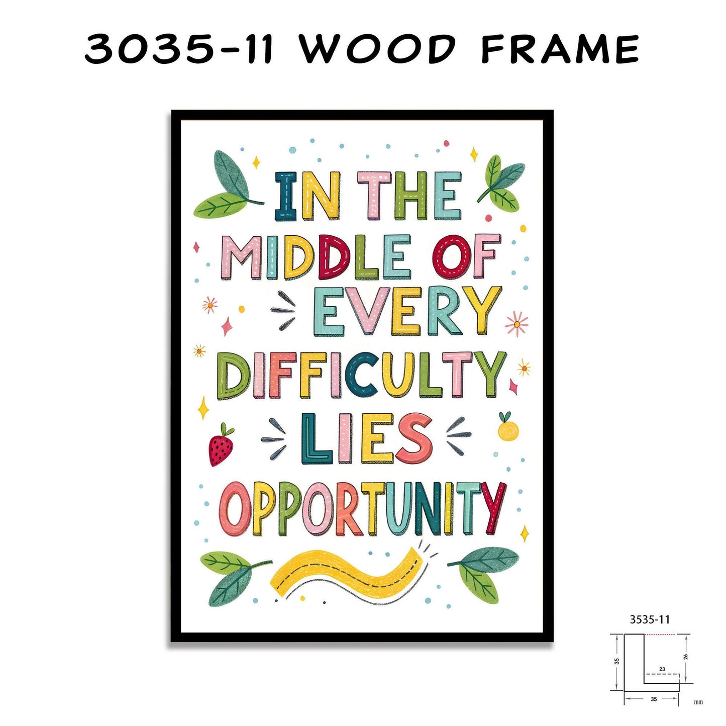 Positive Affirmation Wall Art - Opportunity in Challenges Quote - Vibrant Typography Print