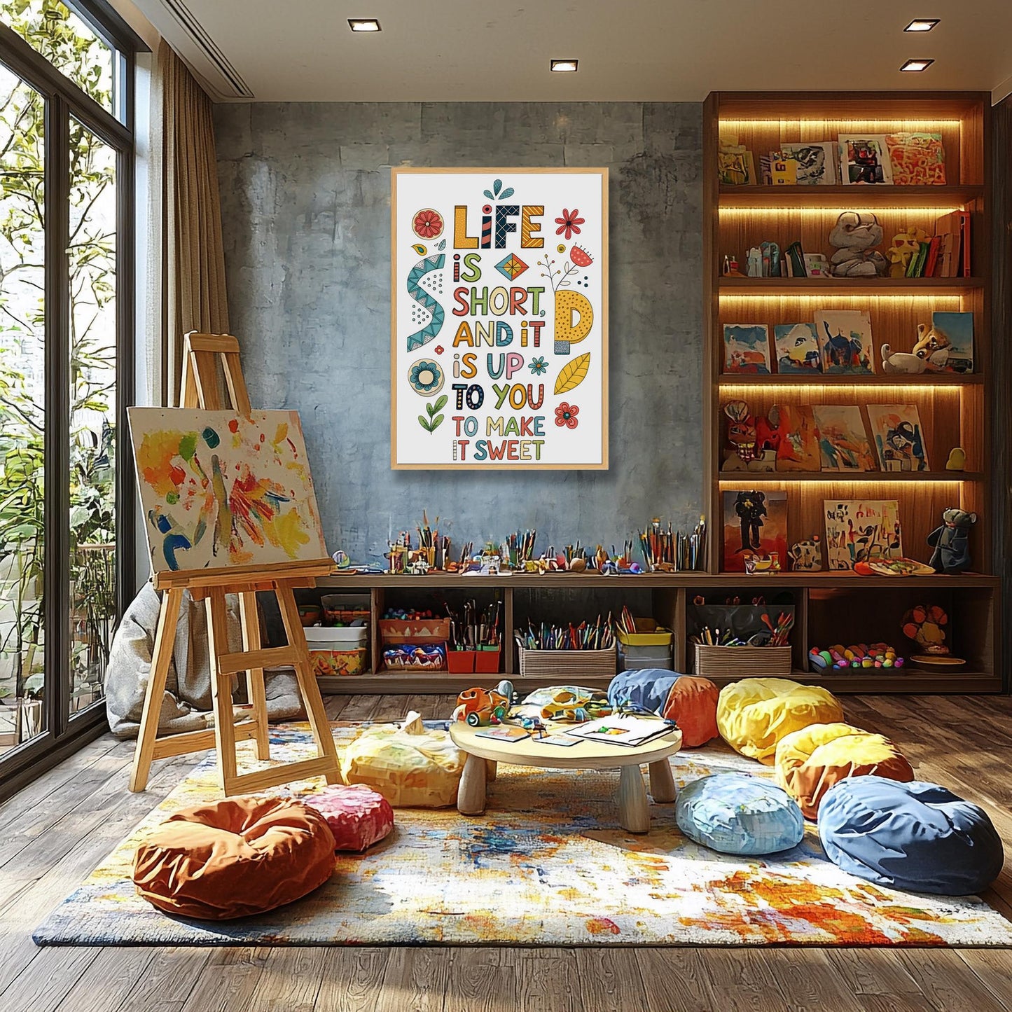 Whimsical Wall Decor - Life is Short Quote - Colorful Canvas Art for Living Room